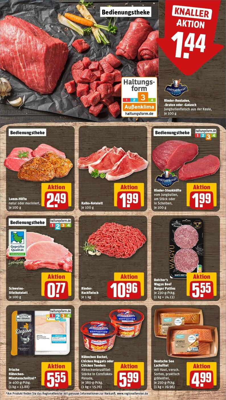 Rewe - Eckernförde, Sauersgang 1 (ab 03.02.2025) zum Blättern » Angebote | Seite: 10 | Produkte: Hahnchen, Burger, Gulasch, Hackfleisch