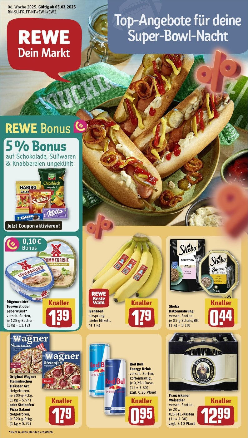 Rewe - Pommelsbrunn/Hohenstadt, Happurger Str. 14 (ab 03.02.2025) zum Blättern » Angebote | Seite: 1 | Produkte: Bananen, Milka, Salami, Pizza