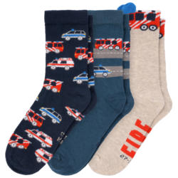 3 Paar Jungen Socken mit Feuerwehr-Motiven