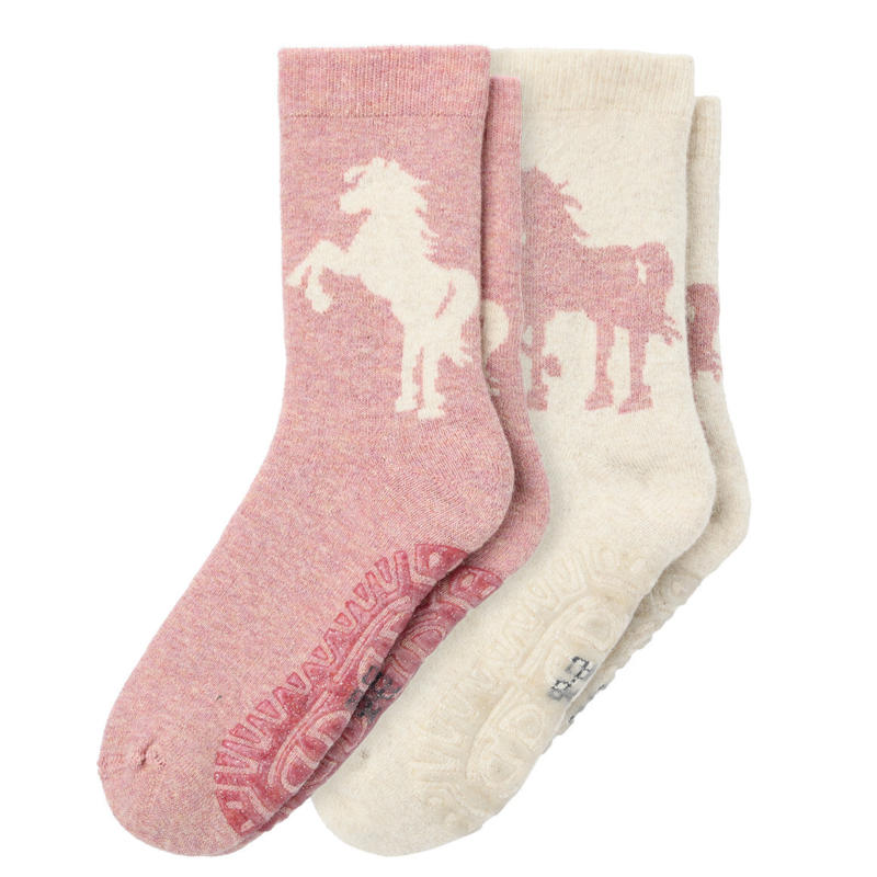 2 Paar Mädchen Stoppersocken mit Pferde-Motiv