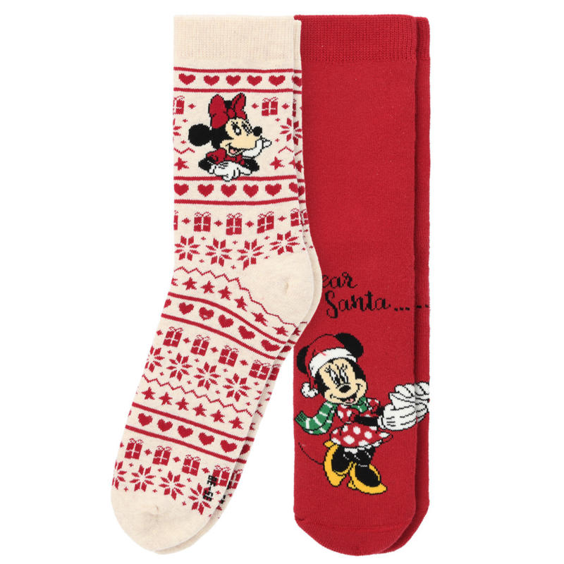 2 Paar Minnie Maus Weihnachtssocken im Set