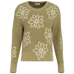 Damen Strickpullover mit Blumen-Stickerei (Nur online)