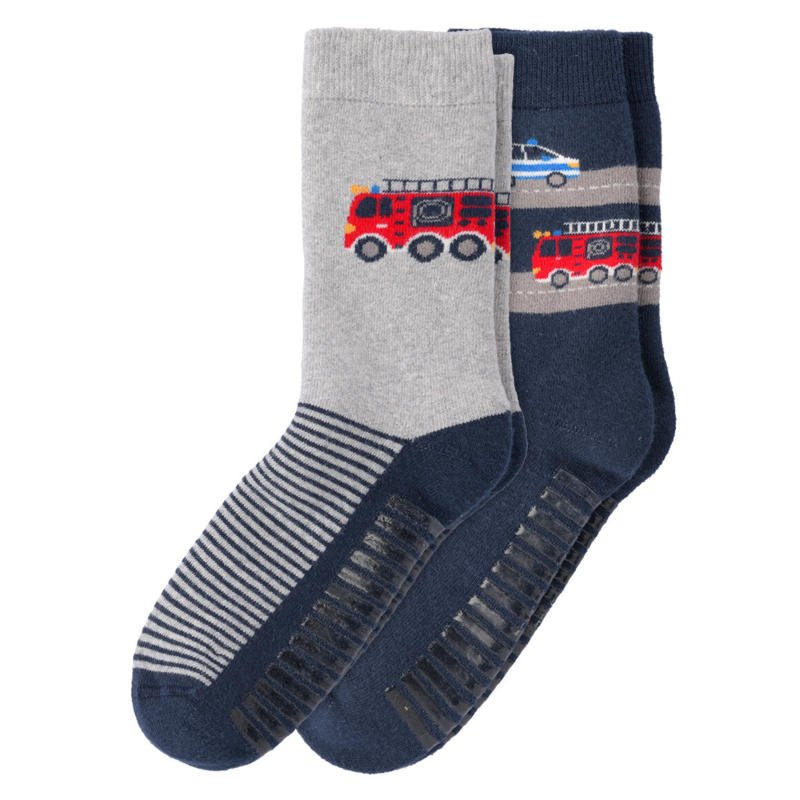 2 Paar Jungen Stoppersocken mit Feuerwehr