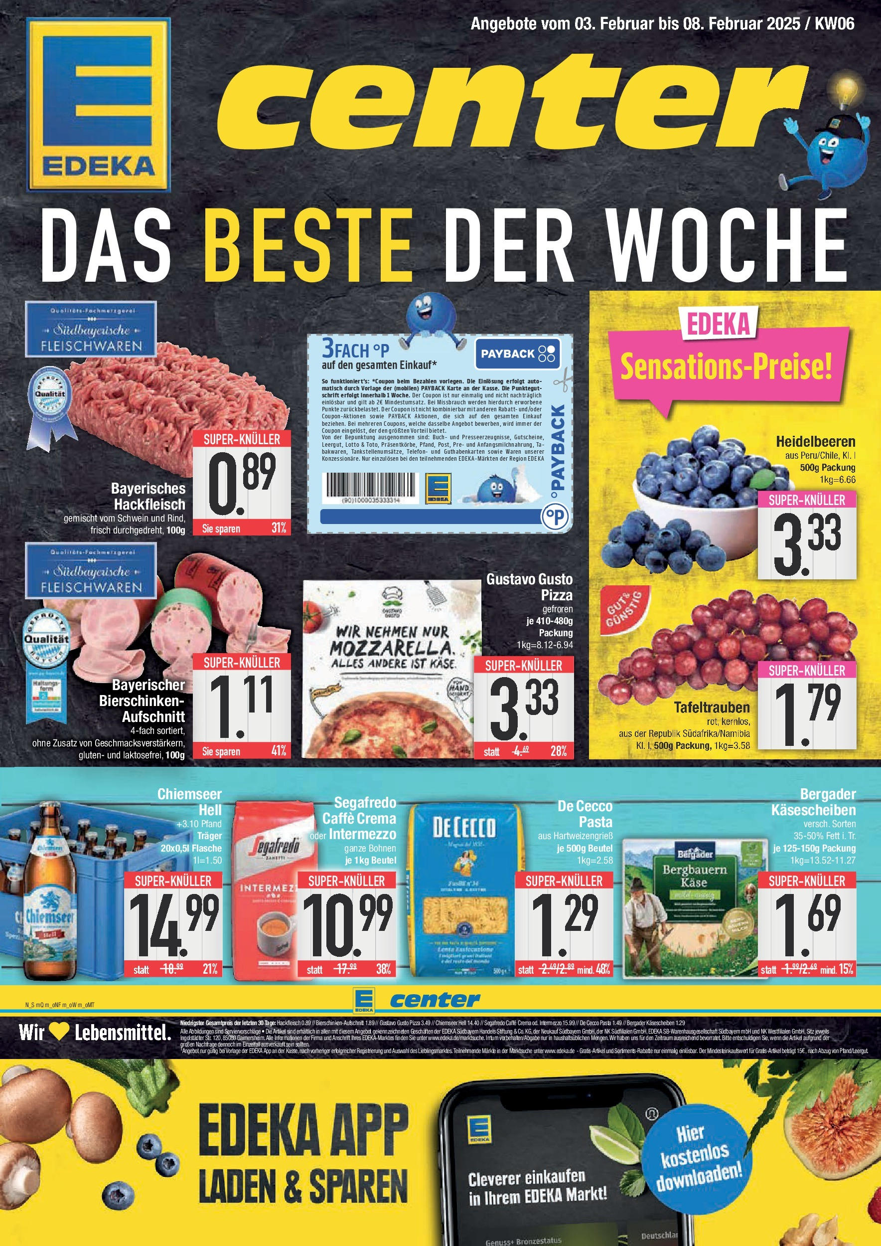 Edeka - E center: Wochenangebote (ab 02.02.2025) » Angebote Online | Seite: 1 | Produkte: Gustavo gusto, Heidelbeeren, Telefon, Hackfleisch