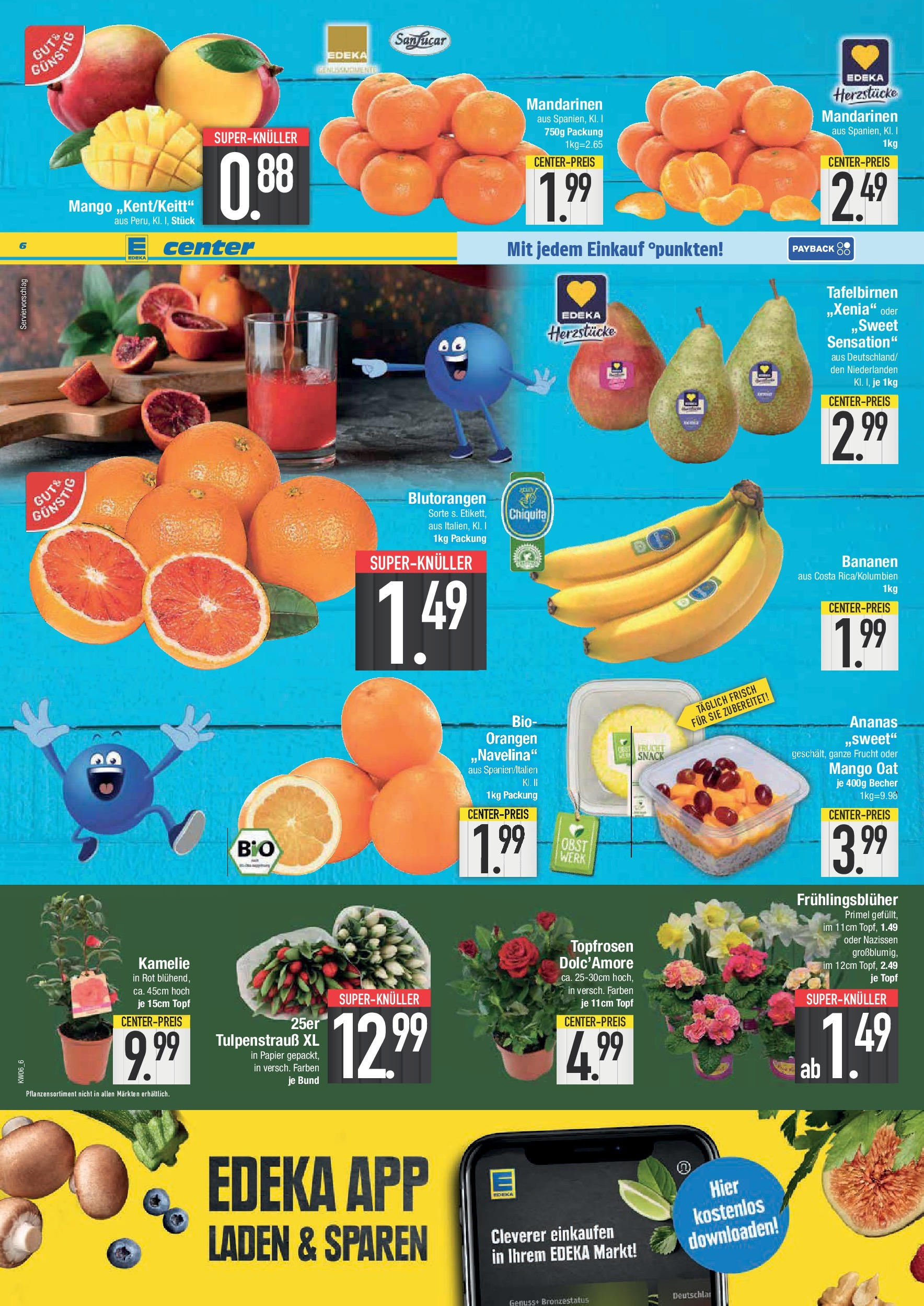 Edeka - E center: Wochenangebote (ab 02.02.2025) » Angebote Online | Seite: 6 | Produkte: Bananen, Mandarinen, Orangen, Mango