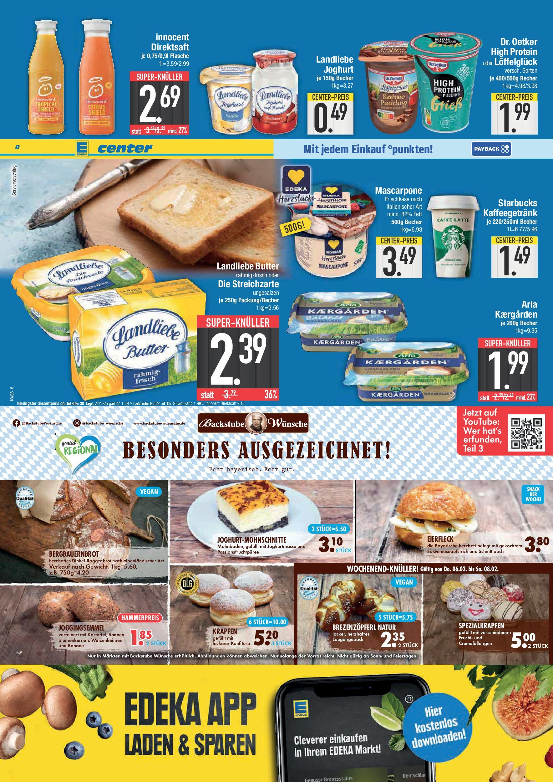 Edeka - E center: Wochenangebote (ab 02.02.2025) » Angebote Online | Seite: 8 | Produkte: Mascarpone, Starbucks, Pudding, Sahne