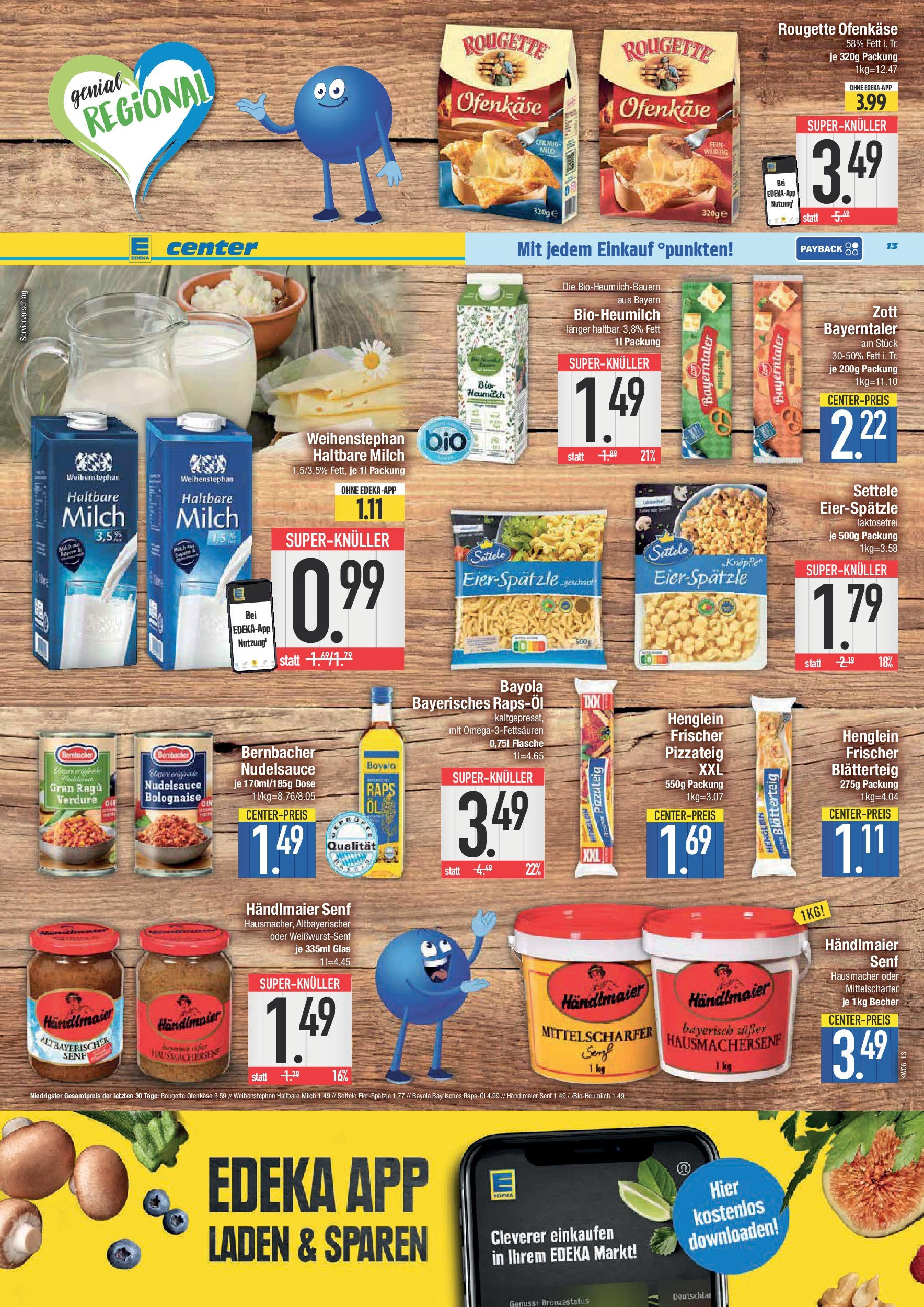 Edeka - E center: Wochenangebote (ab 02.02.2025) » Angebote Online | Seite: 13 | Produkte: Milch, Rapsöl, Haltbare milch, Rougette ofenkase