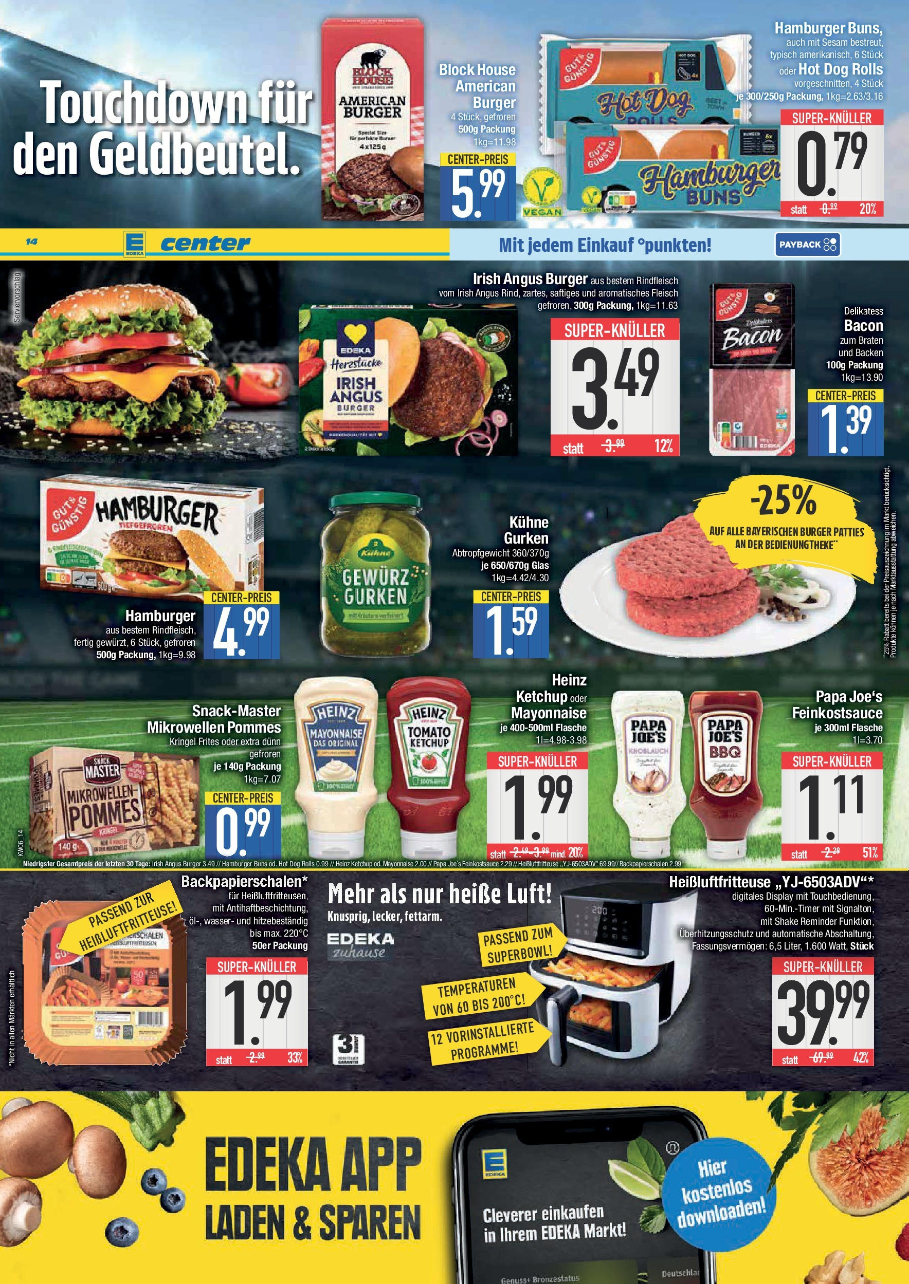 Edeka - E center: Wochenangebote (ab 02.02.2025) » Angebote Online | Seite: 14 | Produkte: Pommes, Wasser, Fleisch, Gurken