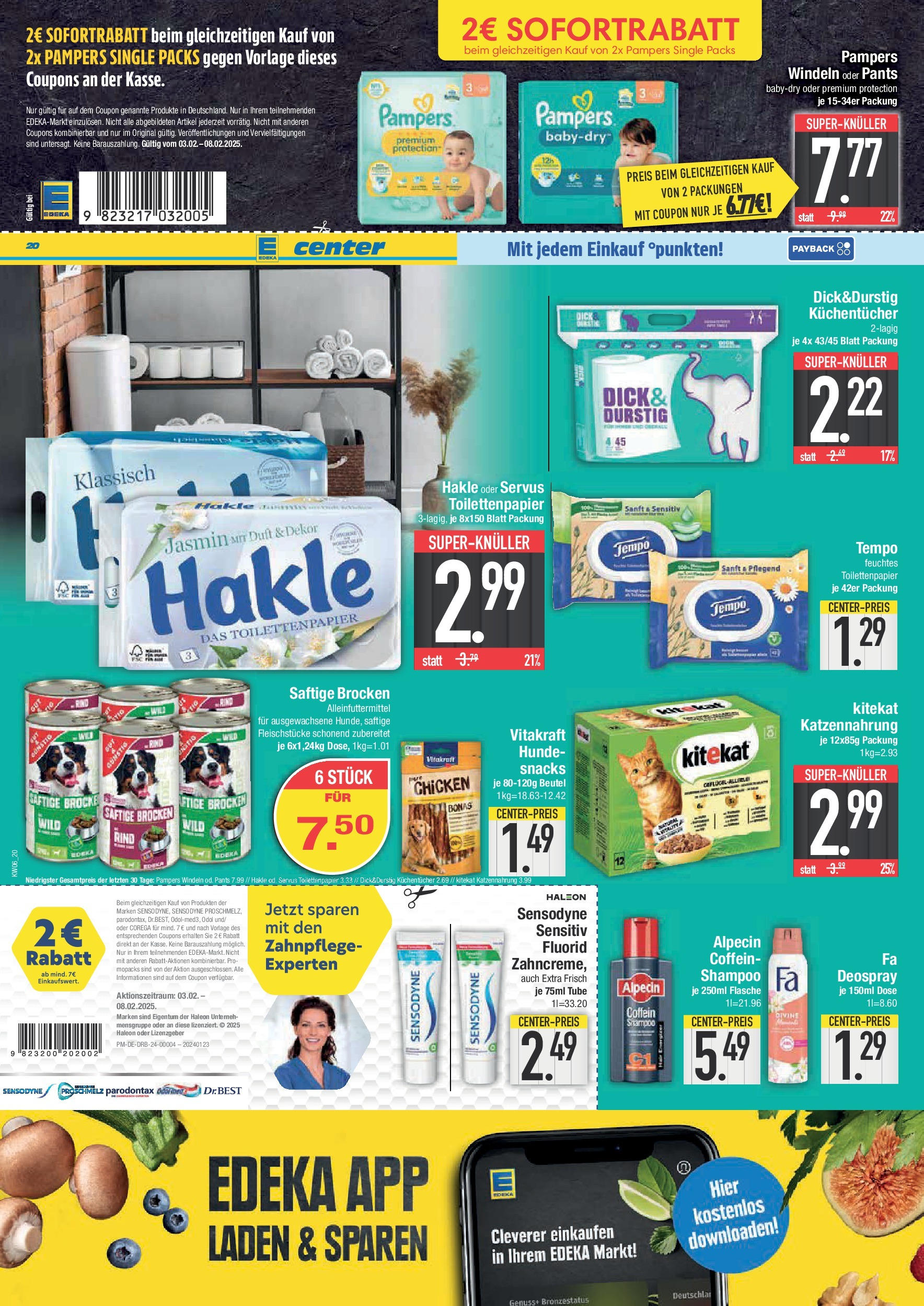 Edeka - E center: Wochenangebote (ab 02.02.2025) » Angebote Online | Seite: 20 | Produkte: Shampoo, Deospray, Toilettenpapier, Feuchtes Toilettenpapier