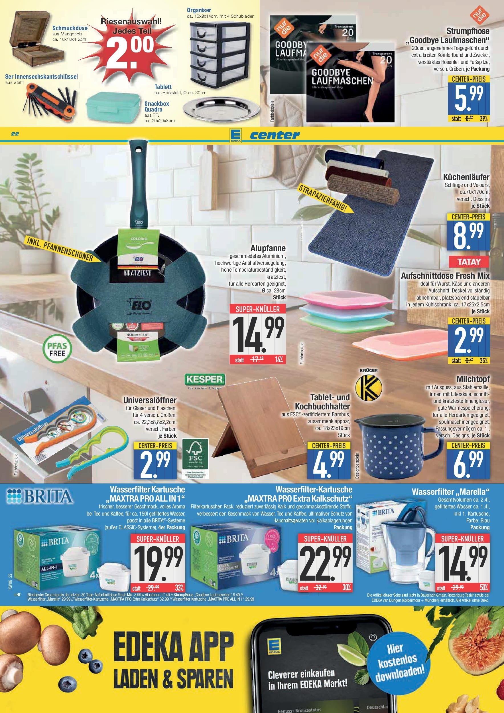 Edeka - E center: Wochenangebote (ab 02.02.2025) » Angebote Online | Seite: 22 | Produkte: Wasser, Tee, Strumpfhose, Tablet