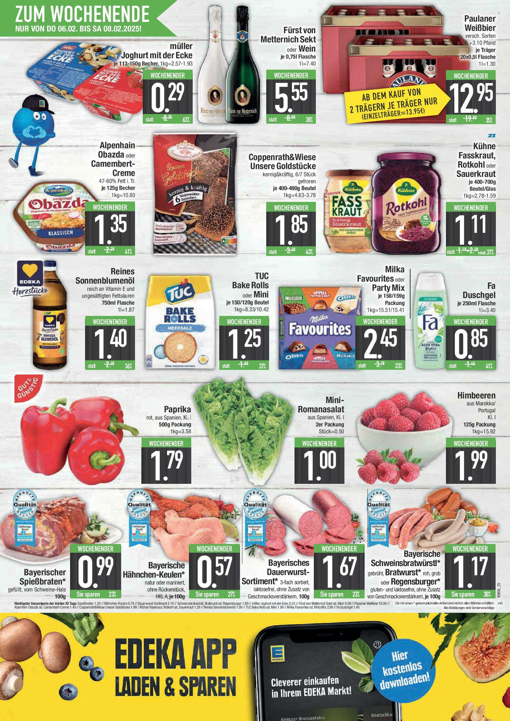 Edeka - E center: Wochenangebote (ab 02.02.2025) » Angebote Online | Seite: 23 | Produkte: Himbeeren, Rotkohl, Joghurt, Paulaner