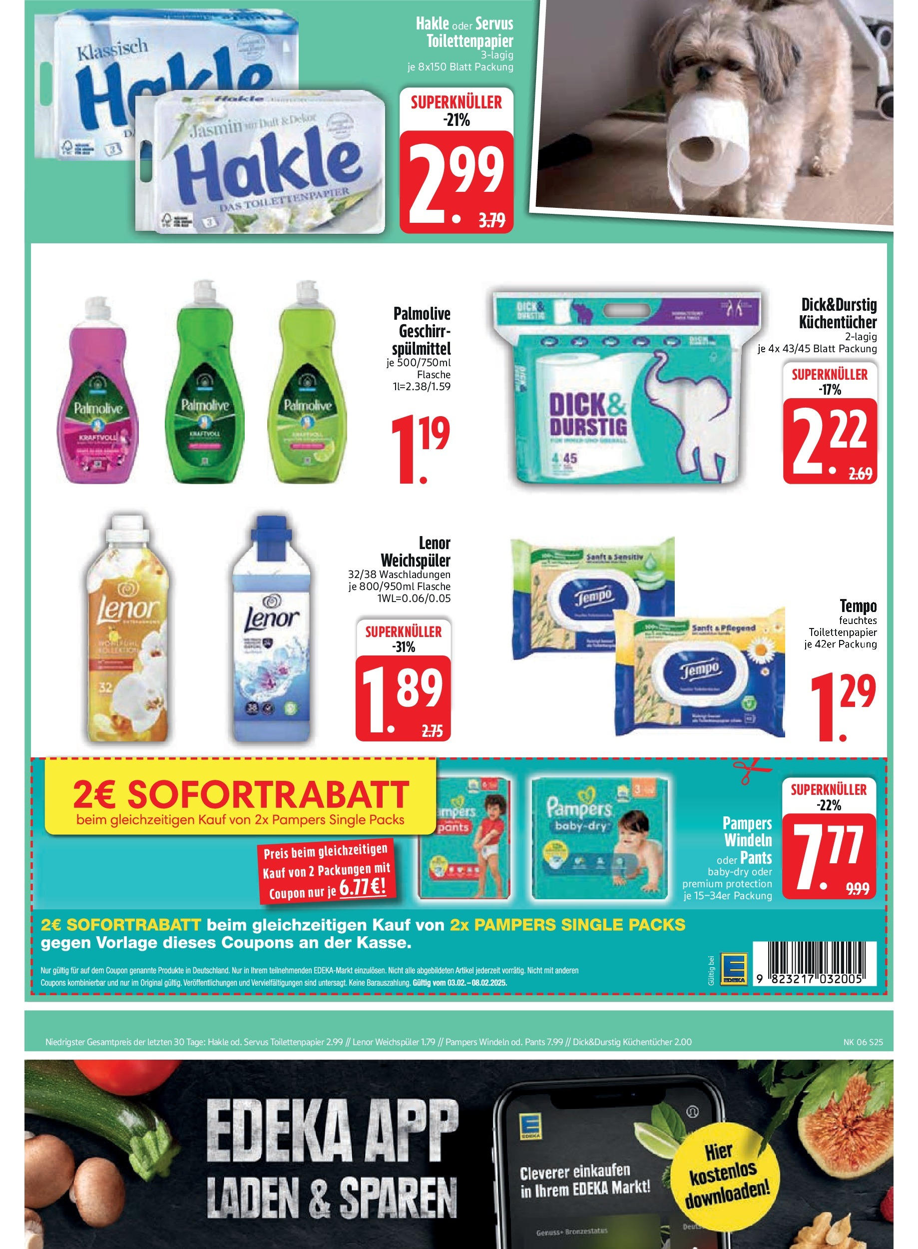 Edeka - EDEKA: Wochenangebote (ab 02.02.2025) » Angebote Online | Seite: 27 | Produkte: Pampers, Weichspüler, Tempo, Toilettenpapier