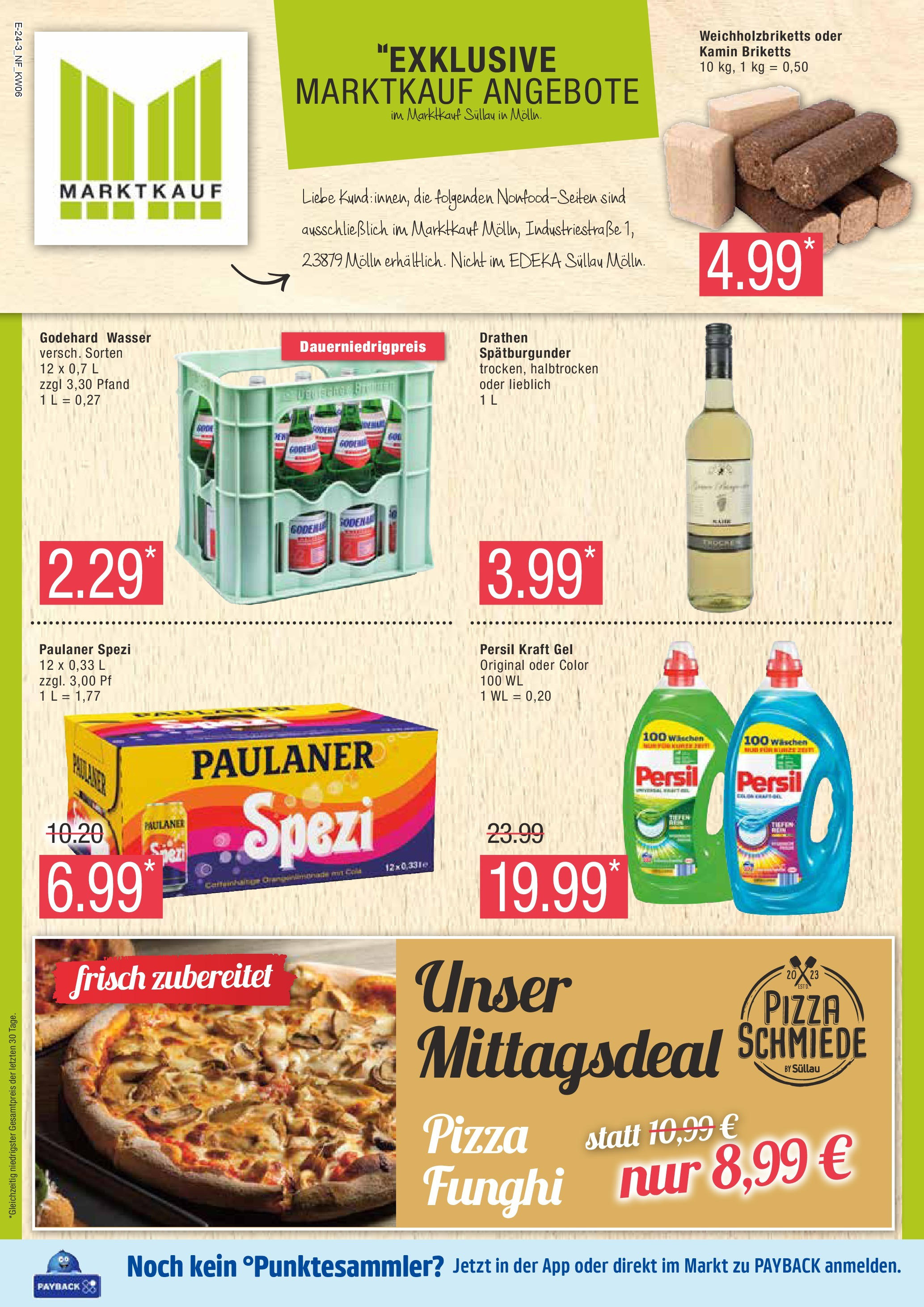 Marktkauf - Mölln, Industriestraße 1 (ab 03.02.2025) » Angebote online | Seite: 24 | Produkte: Kamin, Paulaner spezi, Wasser, Pizza