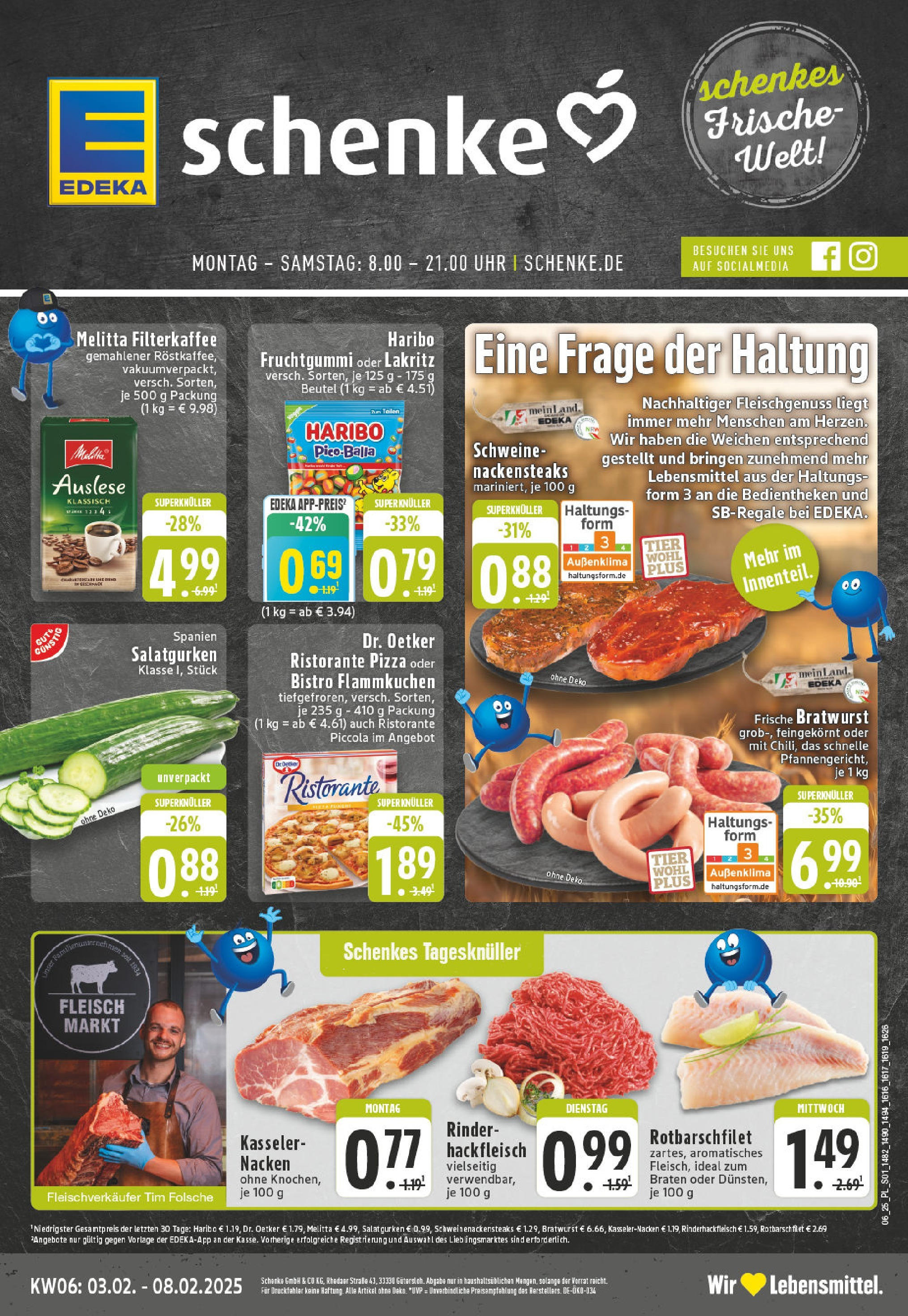 Edeka - Gütersloh, Kahlertstraße 1 (ab 03.02.2025) » Angebote Online | Seite: 1 | Produkte: Ristorante, Nackensteaks, Bratwurst, Fleisch