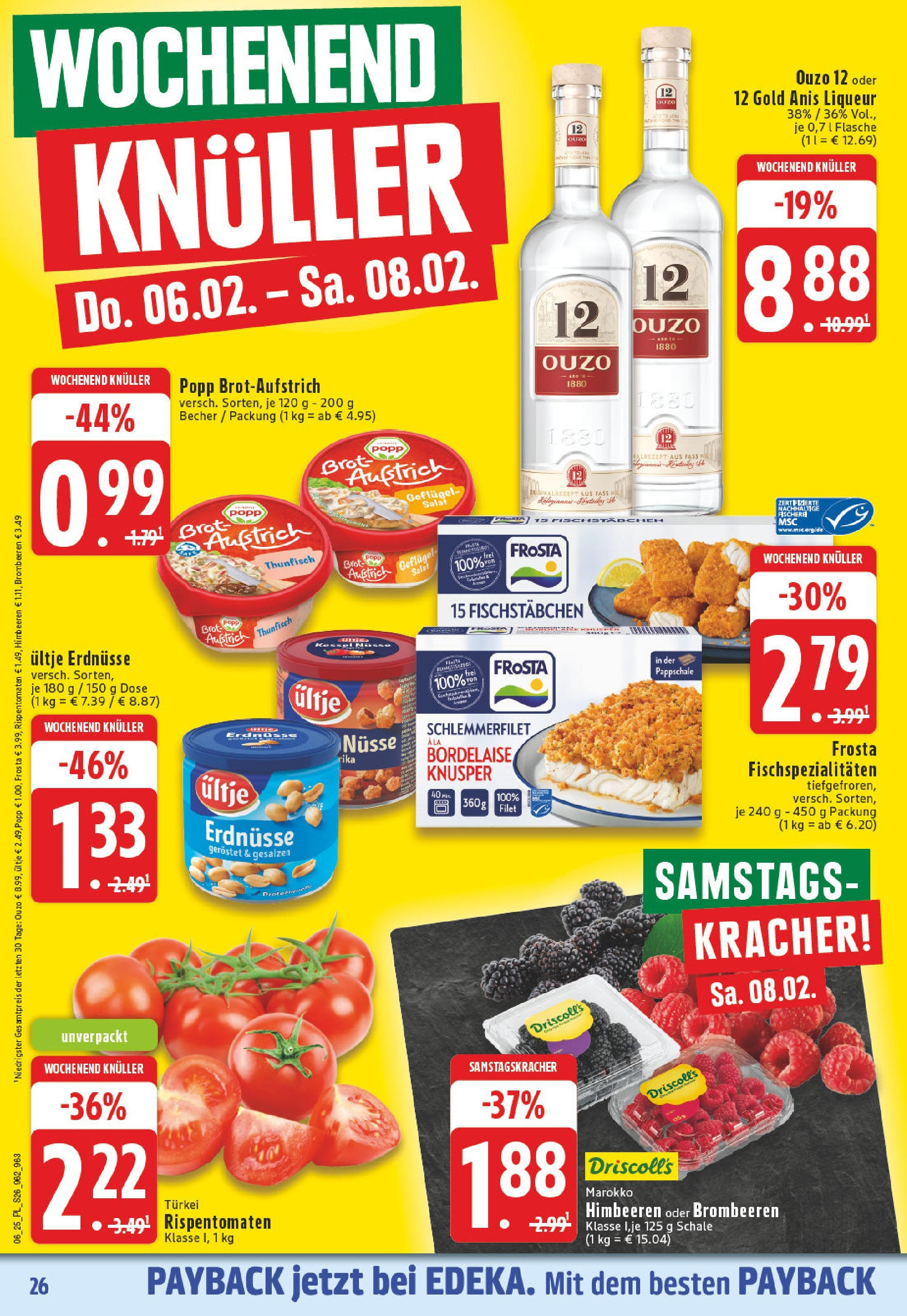 Edeka - Borken, Otto-Hahn-Straße 8 (ab 03.02.2025) » Angebote Online | Seite: 26 | Produkte: Himbeeren, Ouzo 12, Ultje erdnusse, Erdnüsse