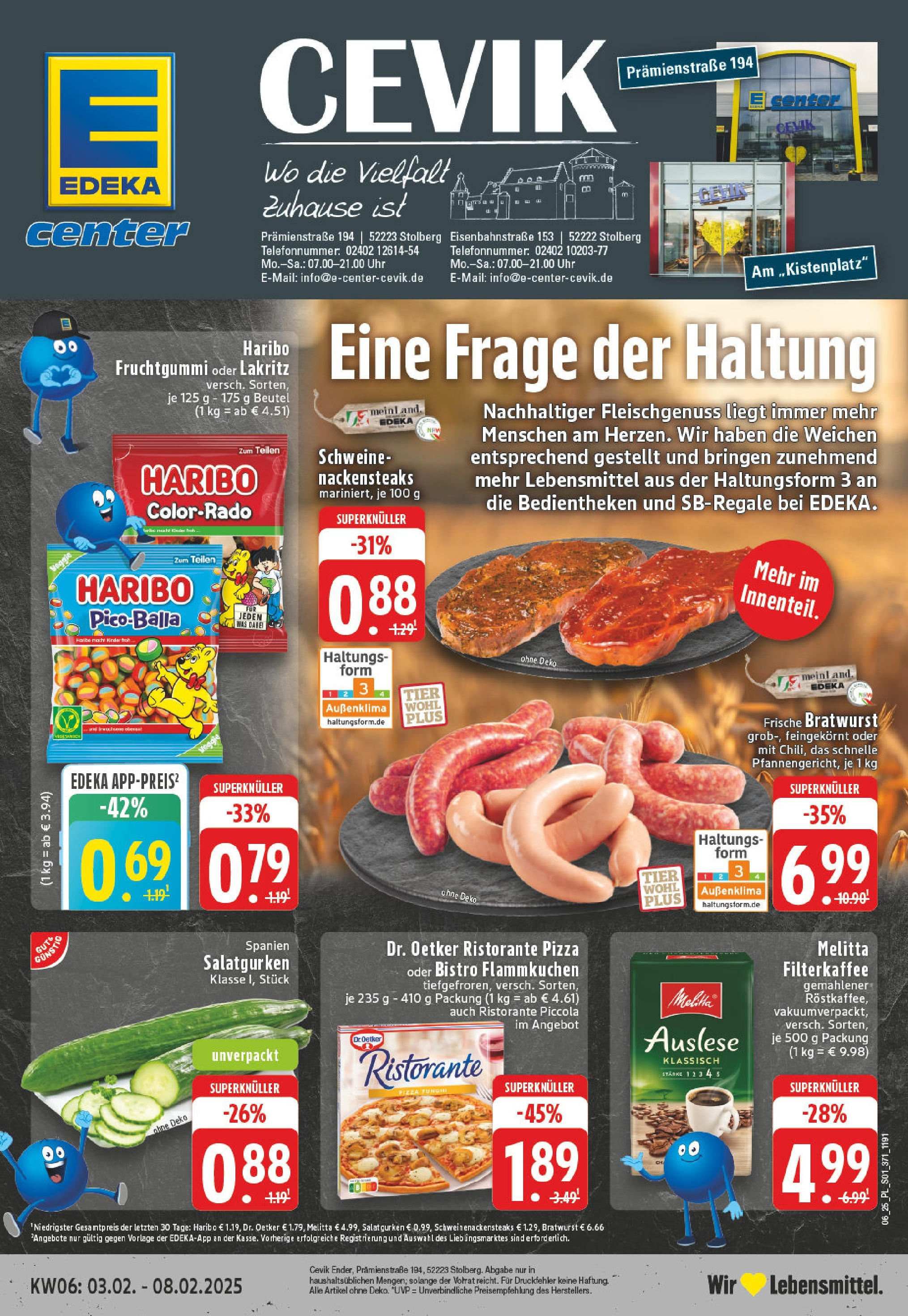 Edeka - EDEKA: Wochenangebote (ab 02.02.2025) » Angebote Online | Seite: 1 | Produkte: Nackensteaks, Bratwurst, Gurken, Uhr