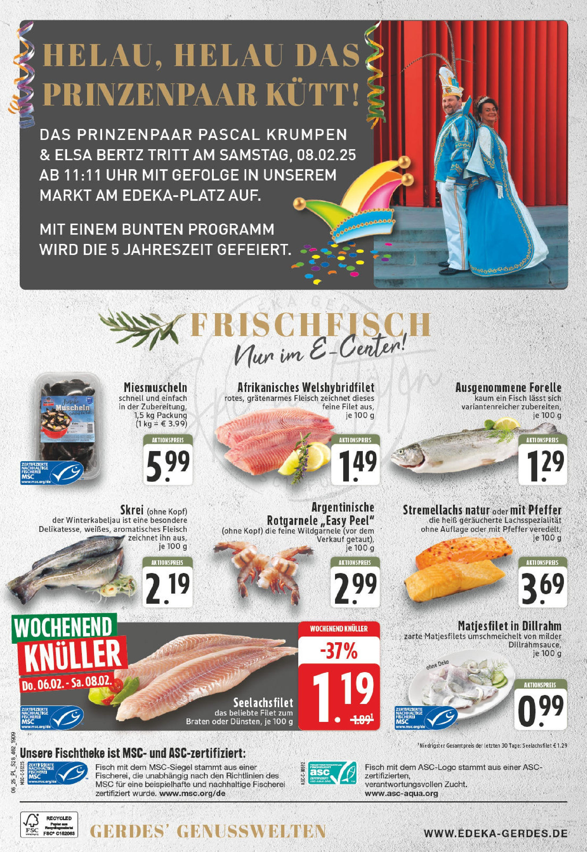 E center Prospekt Moers, Edekaplatz 12 (ab 03.02.2025) » Angebote Online | Seite: 28 | Produkte: Fisch, Pfeffer, Fleisch, Uhr