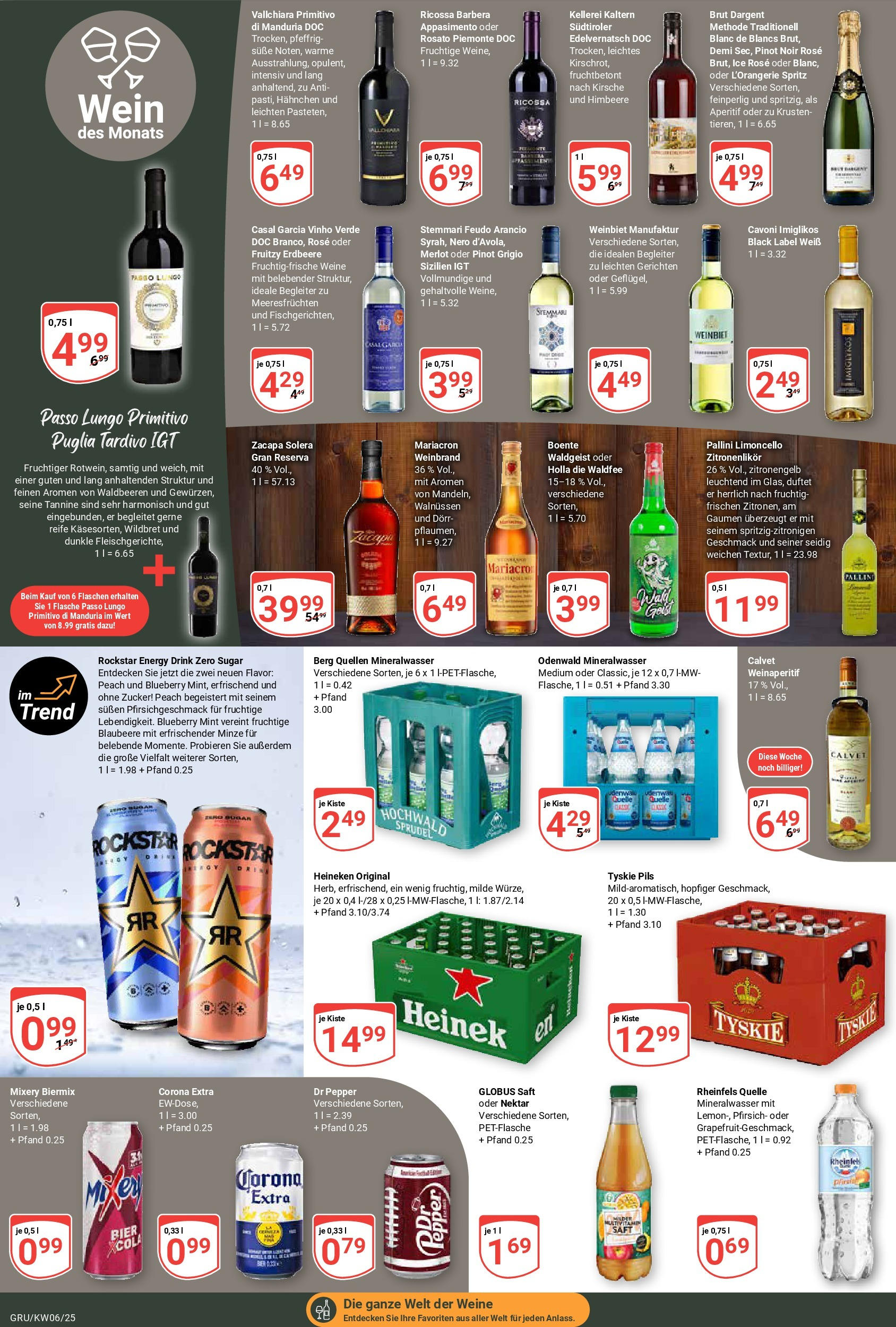 Globus - Grünstadt, Daimler-Str. 23 (ab 03.02.2025) » Angebote online | Seite: 16 | Produkte: Bier, Mineralwasser, Heineken, Pfirsich