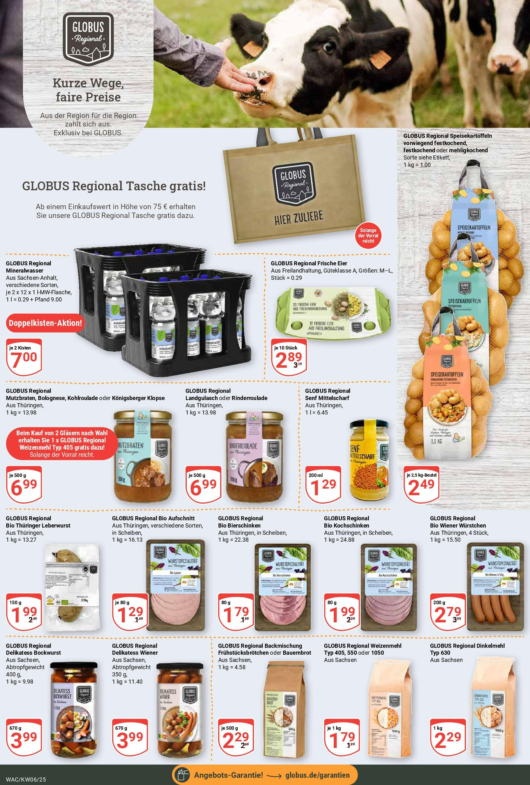 Globus - Markkleeberg, Nordstraße 1 (ab 03.02.2025) » Angebote online | Seite: 22 | Produkte: Tasche, Bockwurst, Weizenmehl, Mineralwasser