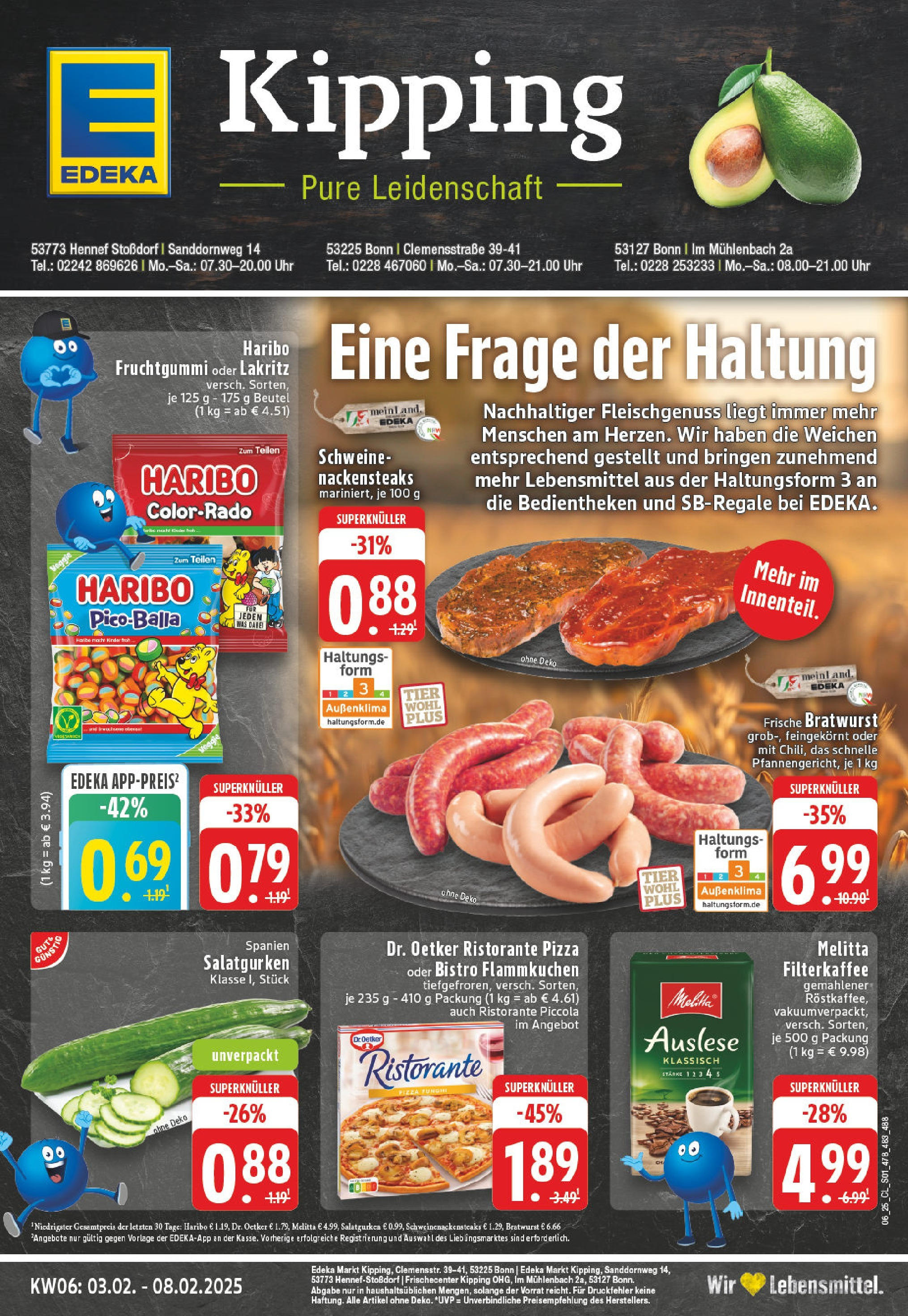 Edeka - Hennef - Stossdorf, Sanddornweg 1 (ab 03.02.2025) » Angebote Online | Seite: 1 | Produkte: Haribo, Bratwurst, Pizza, Uhr