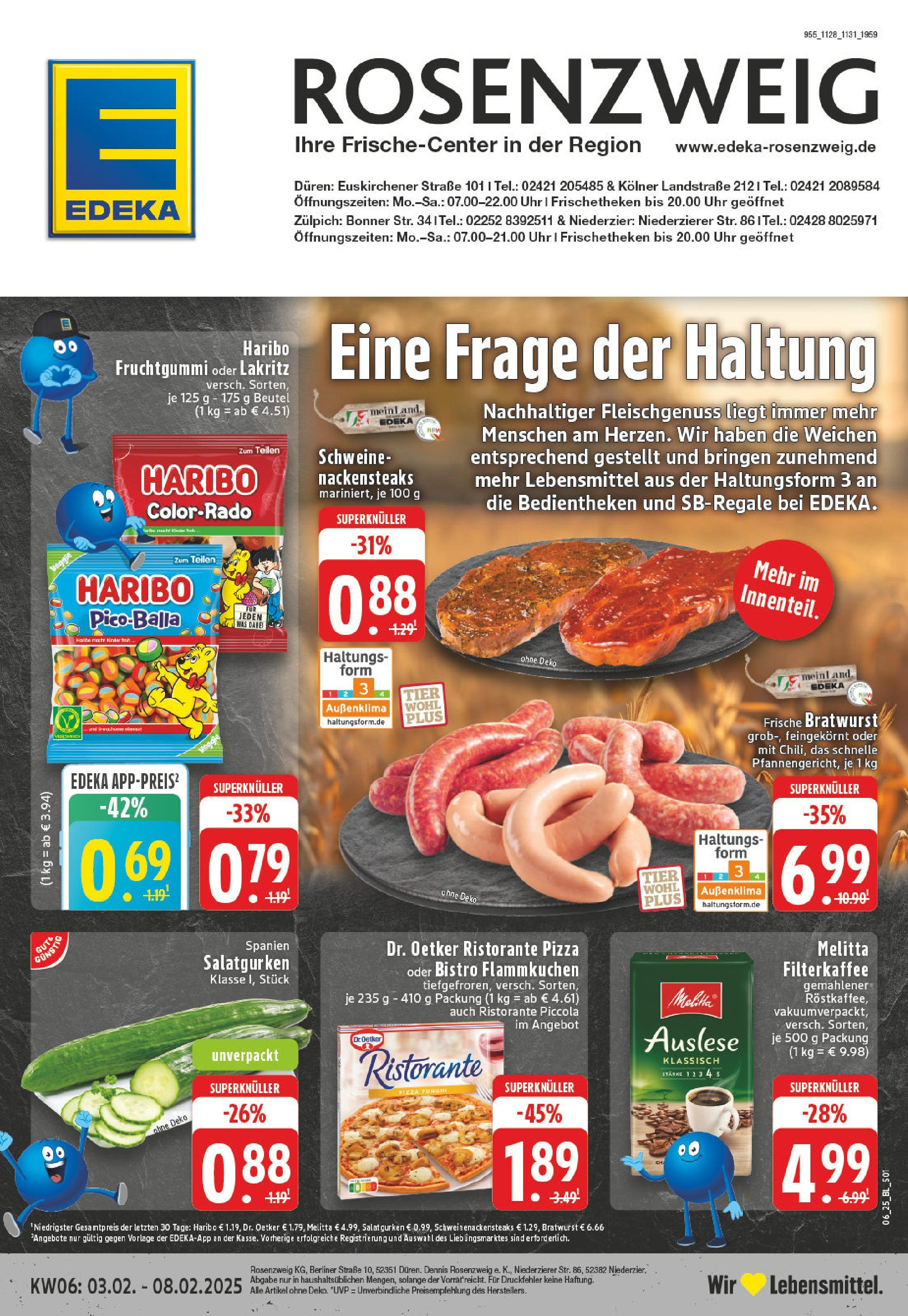 Edeka - Niederzier, r Straße 8 (ab 03.02.2025) » Angebote Online | Seite: 1 | Produkte: Berliner, Nackensteaks, Melitta, Haribo