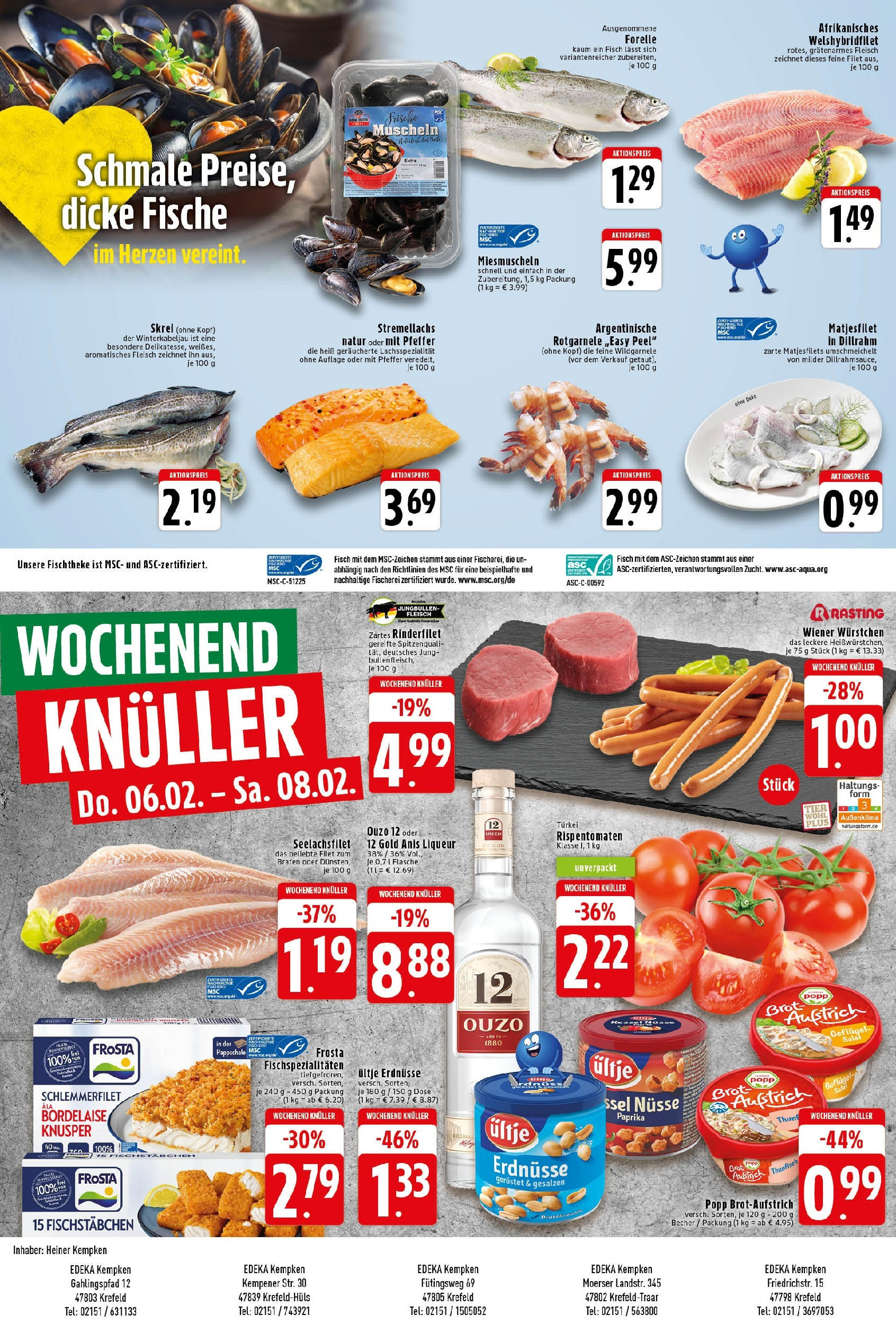 Edeka - Krefeld, Friedrichstraße 15 (ab 03.02.2025) » Angebote Online | Seite: 8 | Produkte: Ouzo 12, Erdnüsse, Thunfisch, Fischstabchen