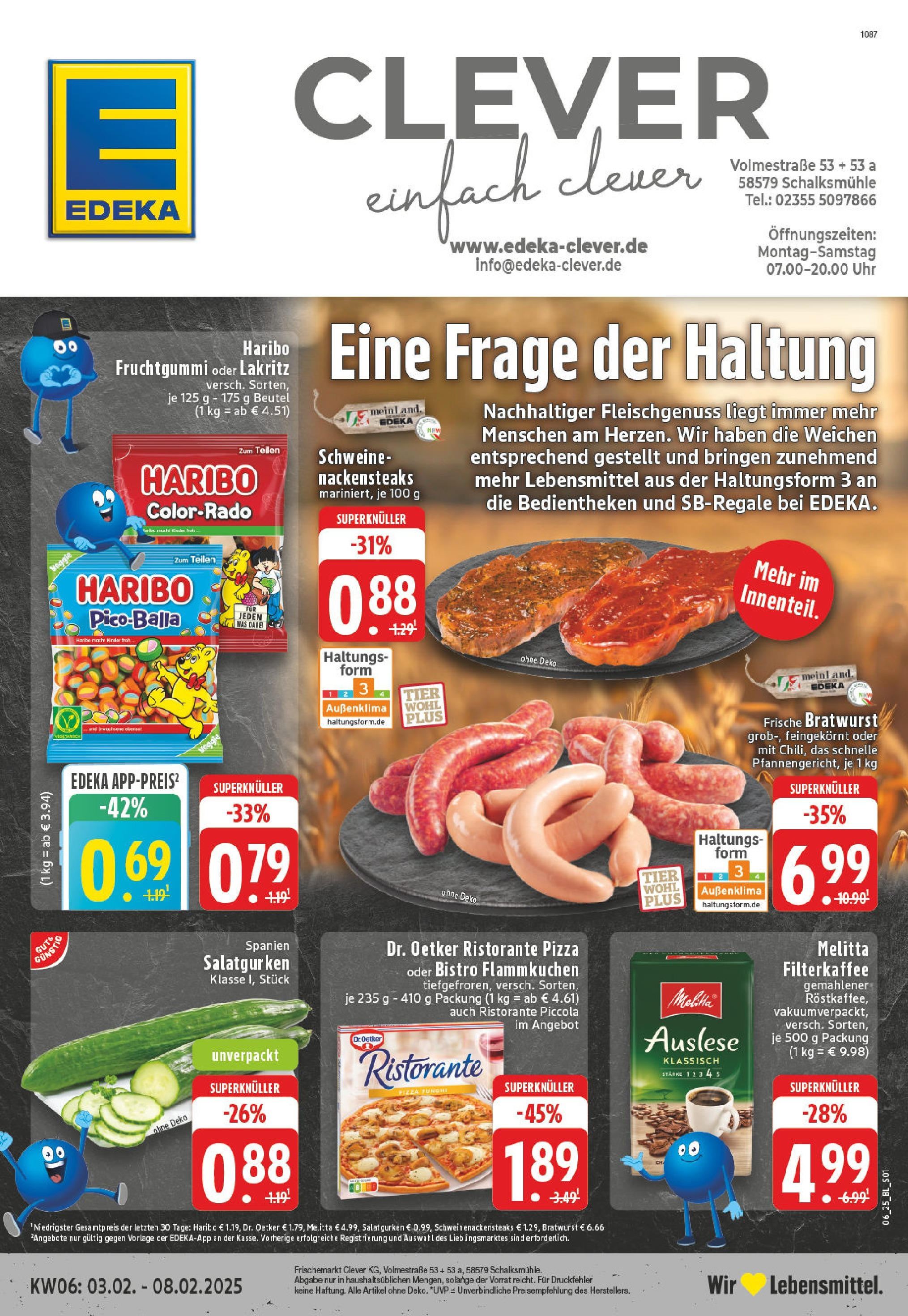 Edeka - EDEKA: Wochenangebote (ab 02.02.2025) » Angebote Online | Seite: 1 | Produkte: Nackensteaks, Haribo, Bratwurst, Pizza