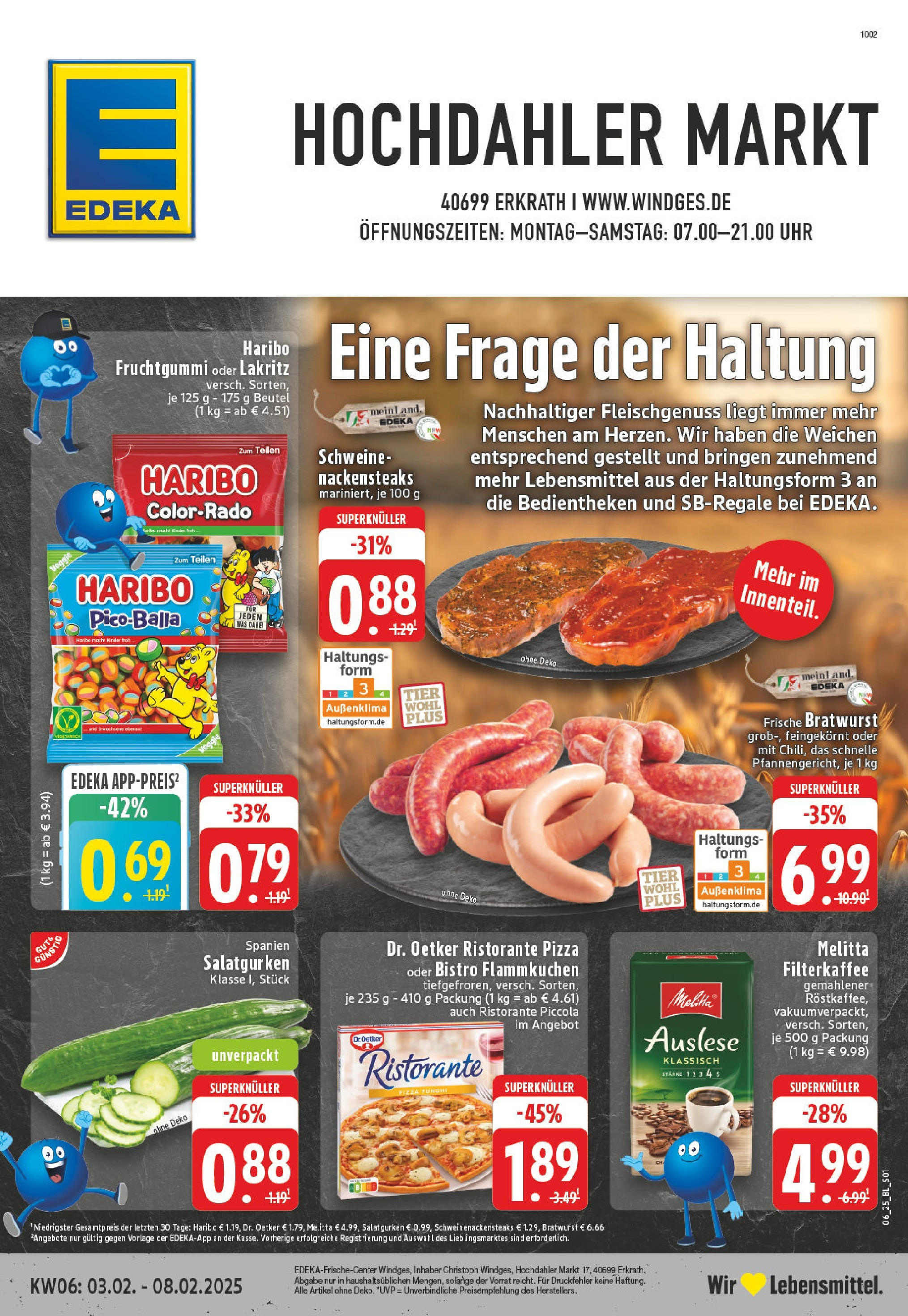 Edeka - Erkrath - Hochdahl, Hochdahler Markt 1 (ab 03.02.2025) » Angebote Online | Seite: 1 | Produkte: Melitta, Bratwurst, Pizza, Uhr