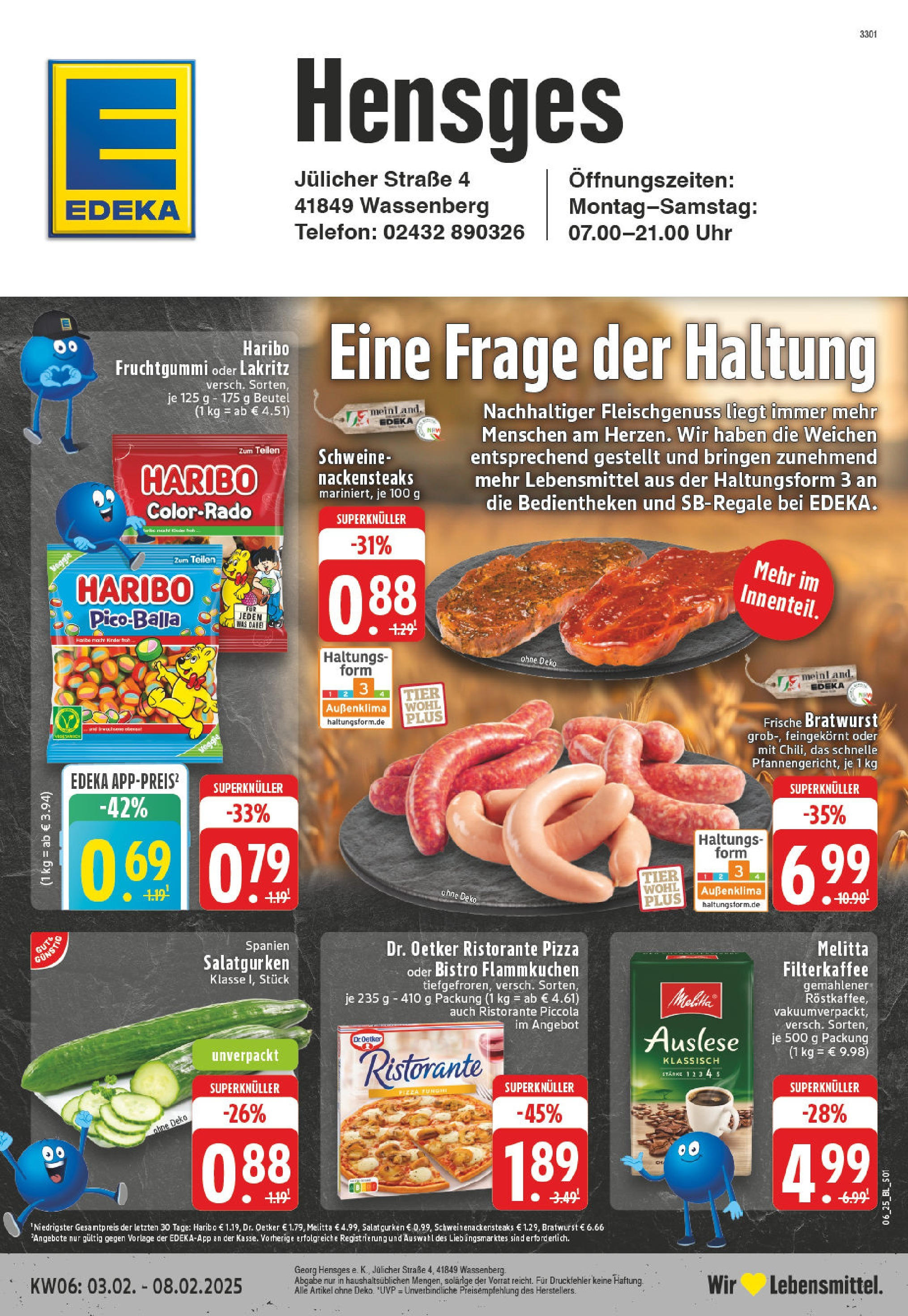 Edeka - Wassenberg, Jülicher Straße 4 (ab 03.02.2025) » Angebote Online | Seite: 1 | Produkte: Melitta, Haribo, Pizza, Uhr