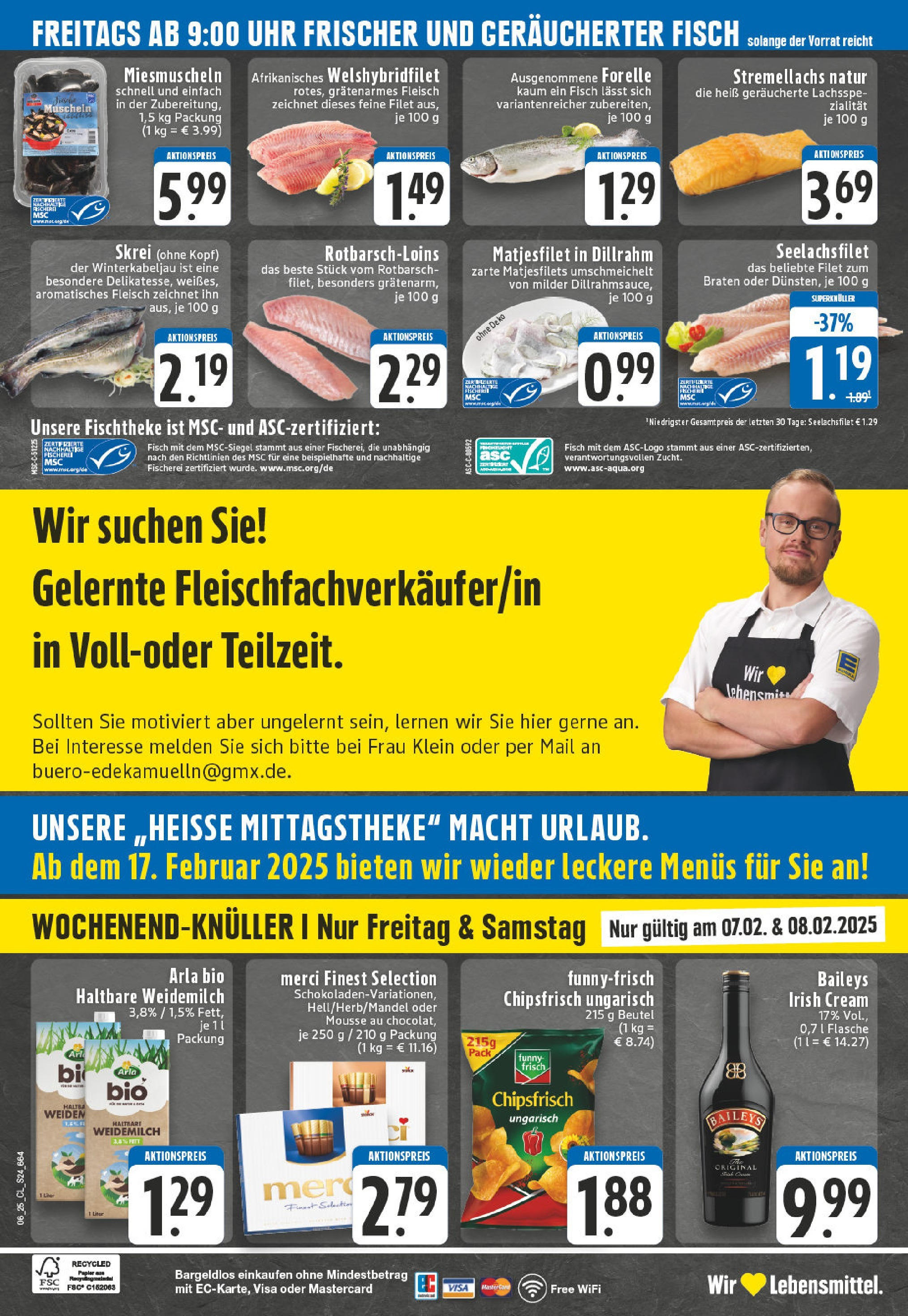 Edeka - Hennef - Uckerath, Pantaleon-Schmitz-Platz 1 (ab 03.02.2025) » Angebote Online | Seite: 24 | Produkte: Fisch, Baileys, Fleisch, Uhr