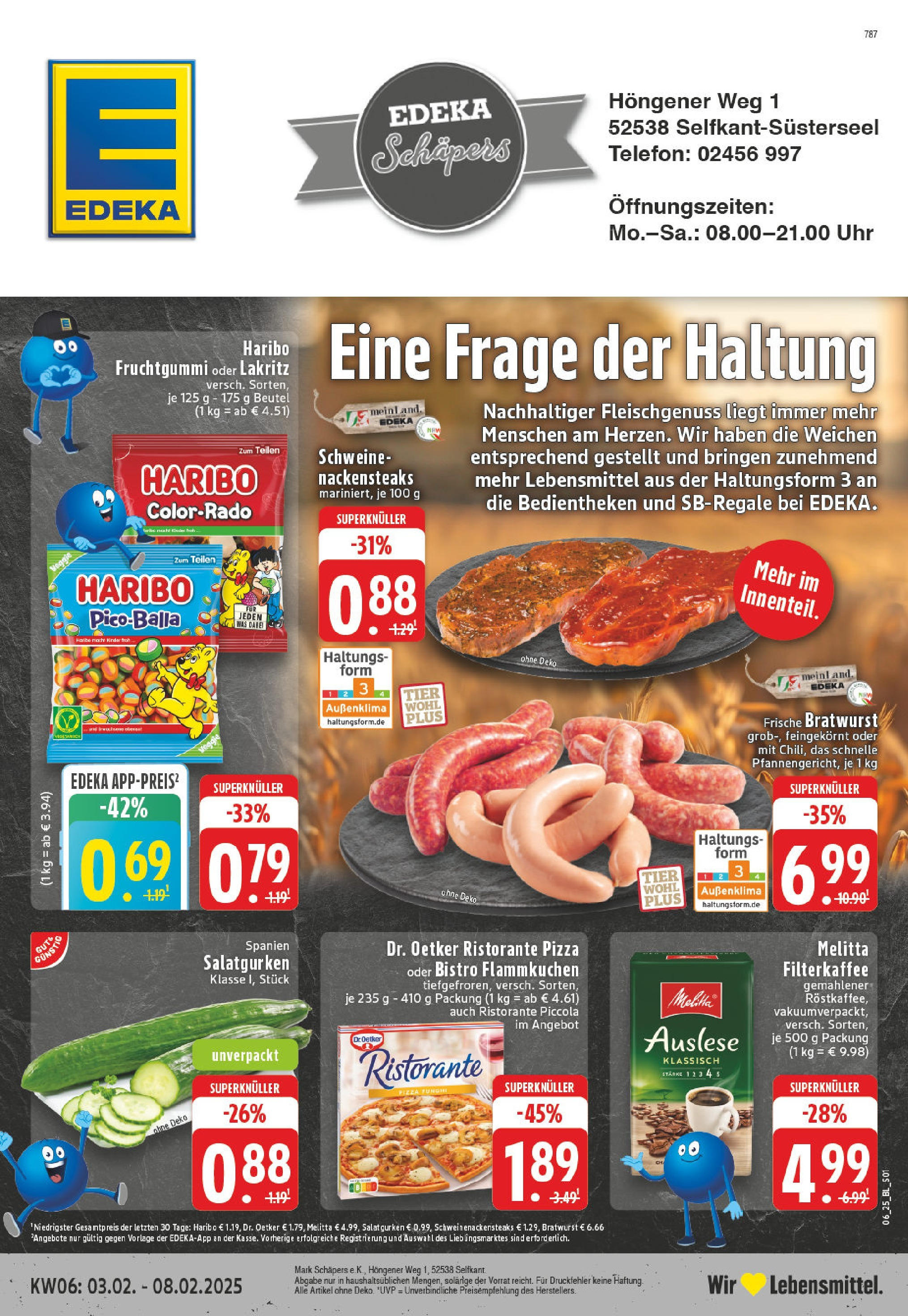 Edeka - Selfkant-Wehr, Hoengener Weg 1 (ab 03.02.2025) » Angebote Online | Seite: 1 | Produkte: Nackensteaks, Haribo, Pizza, Telefon