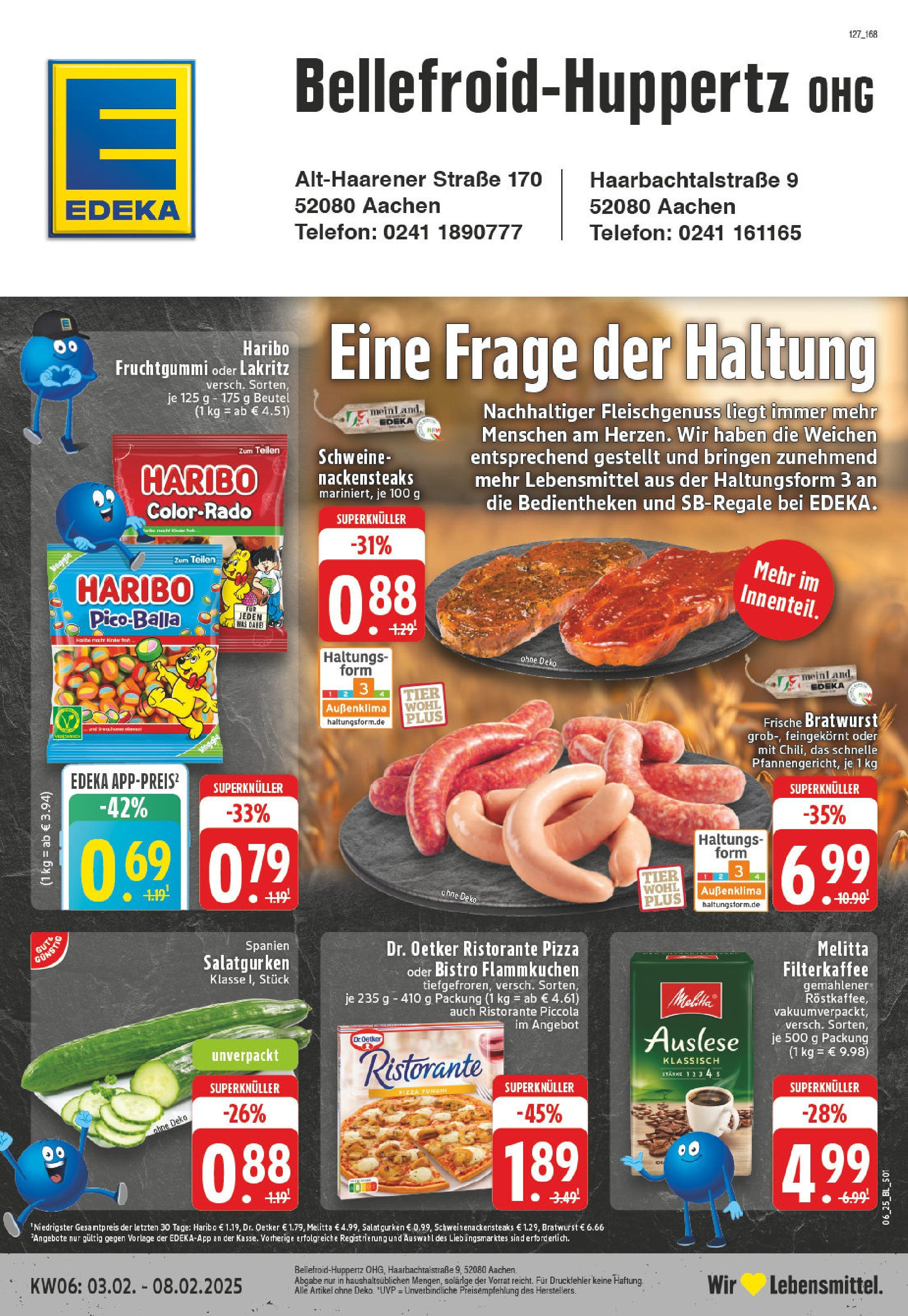 Edeka - Aachen-Haaren, Haarbachtalstraße 9-11 (ab 03.02.2025) » Angebote Online | Seite: 1 | Produkte: Ristorante, Haribo, Bratwurst, Pizza