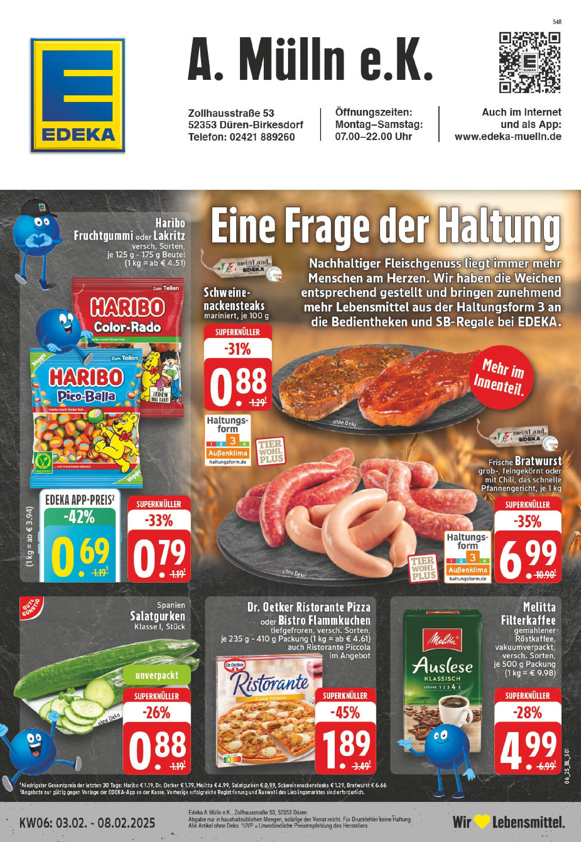 Edeka - Düren-Birkesdorf, Zollhausstraße 5 (ab 03.02.2025) » Angebote Online | Seite: 1 | Produkte: Ristorante, Nackensteaks, Bratwurst, Uhr