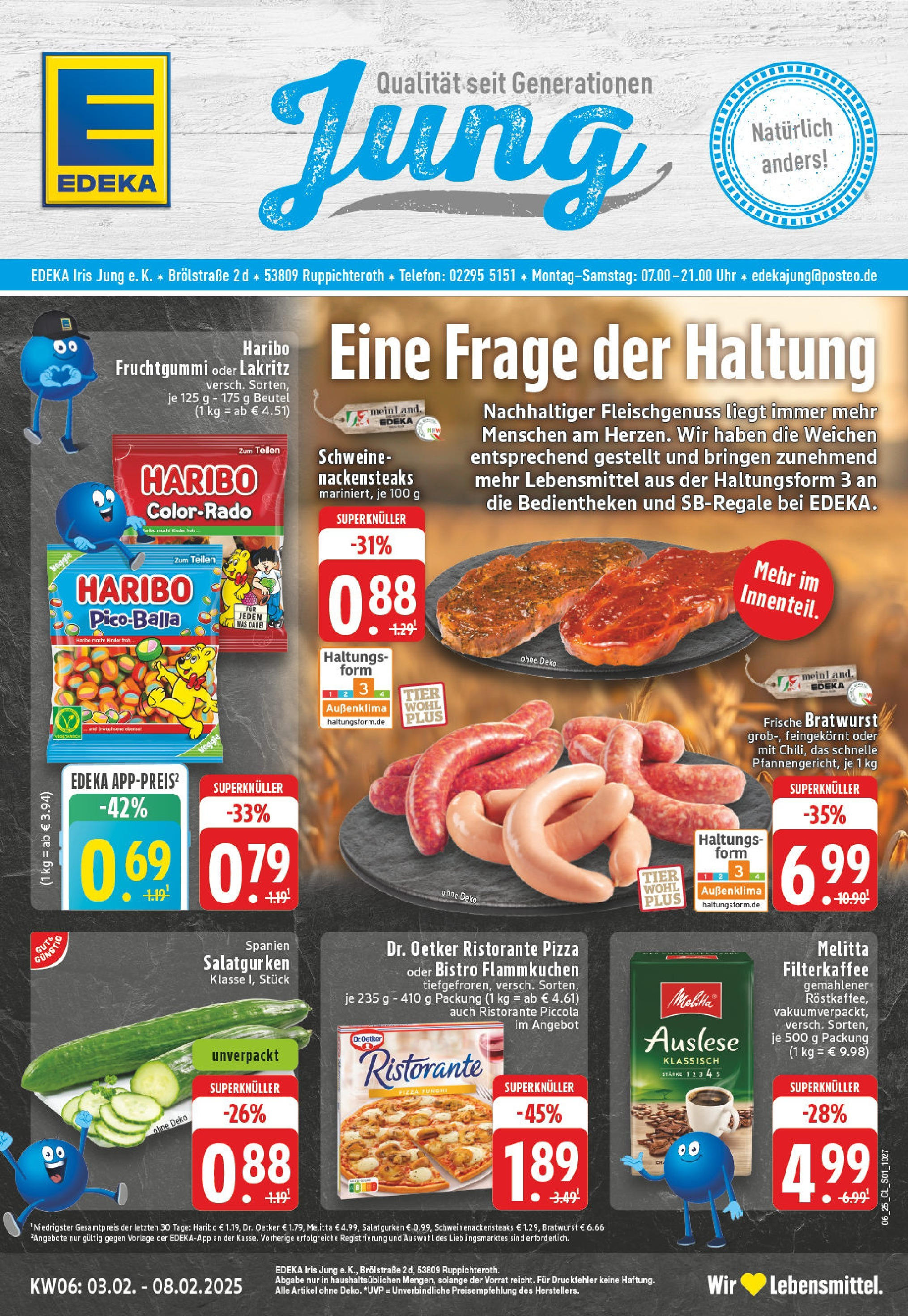 Edeka - Ruppichteroth, Brölstraße 2 (ab 03.02.2025) » Angebote Online | Seite: 1 | Produkte: Haribo, Pizza, Salat, Telefon