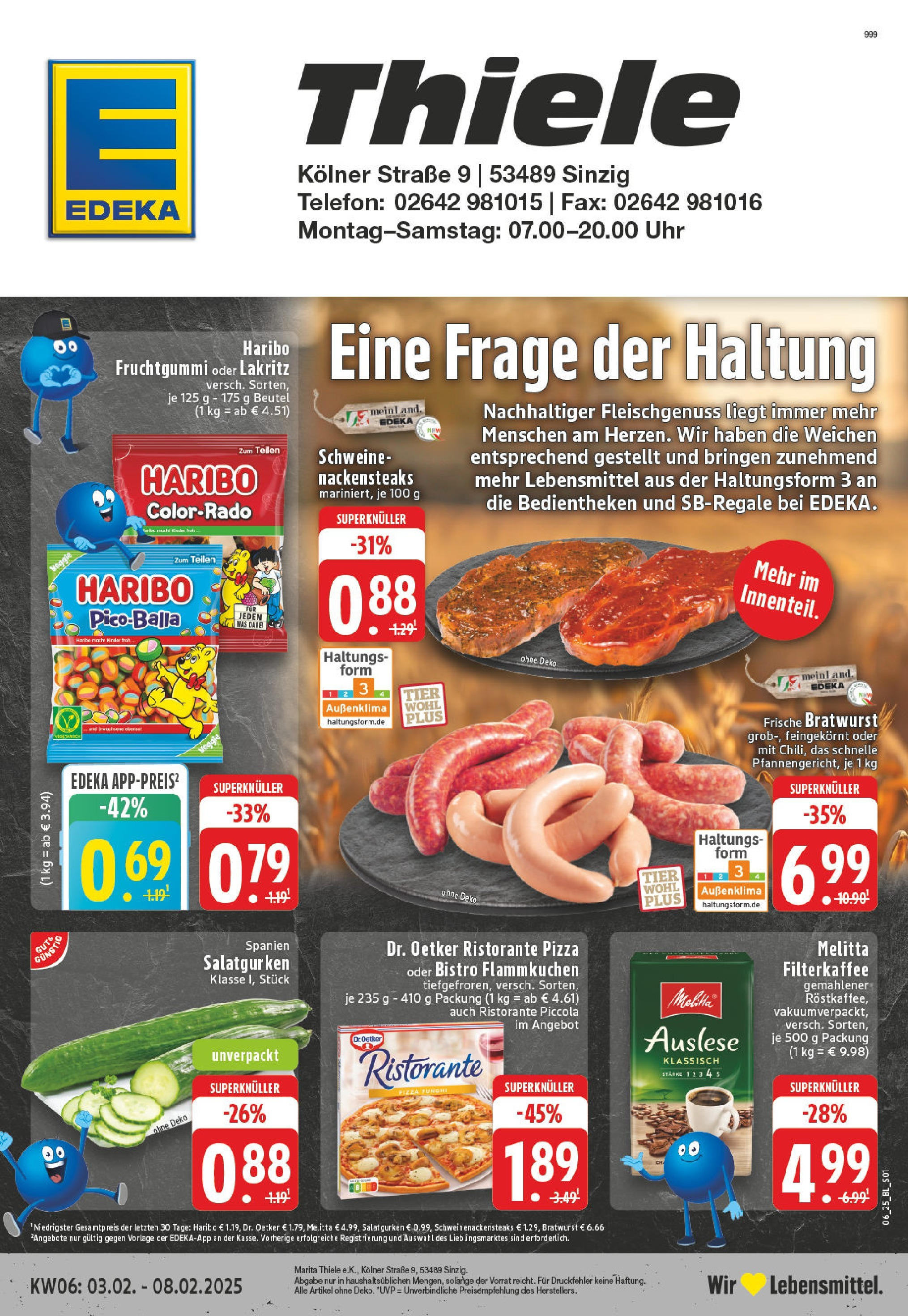 Edeka - Sinzig-Rhein, Kölner Straße 9 (ab 03.02.2025) » Angebote Online | Seite: 1 | Produkte: Haribo, Pizza, Telefon, Uhr