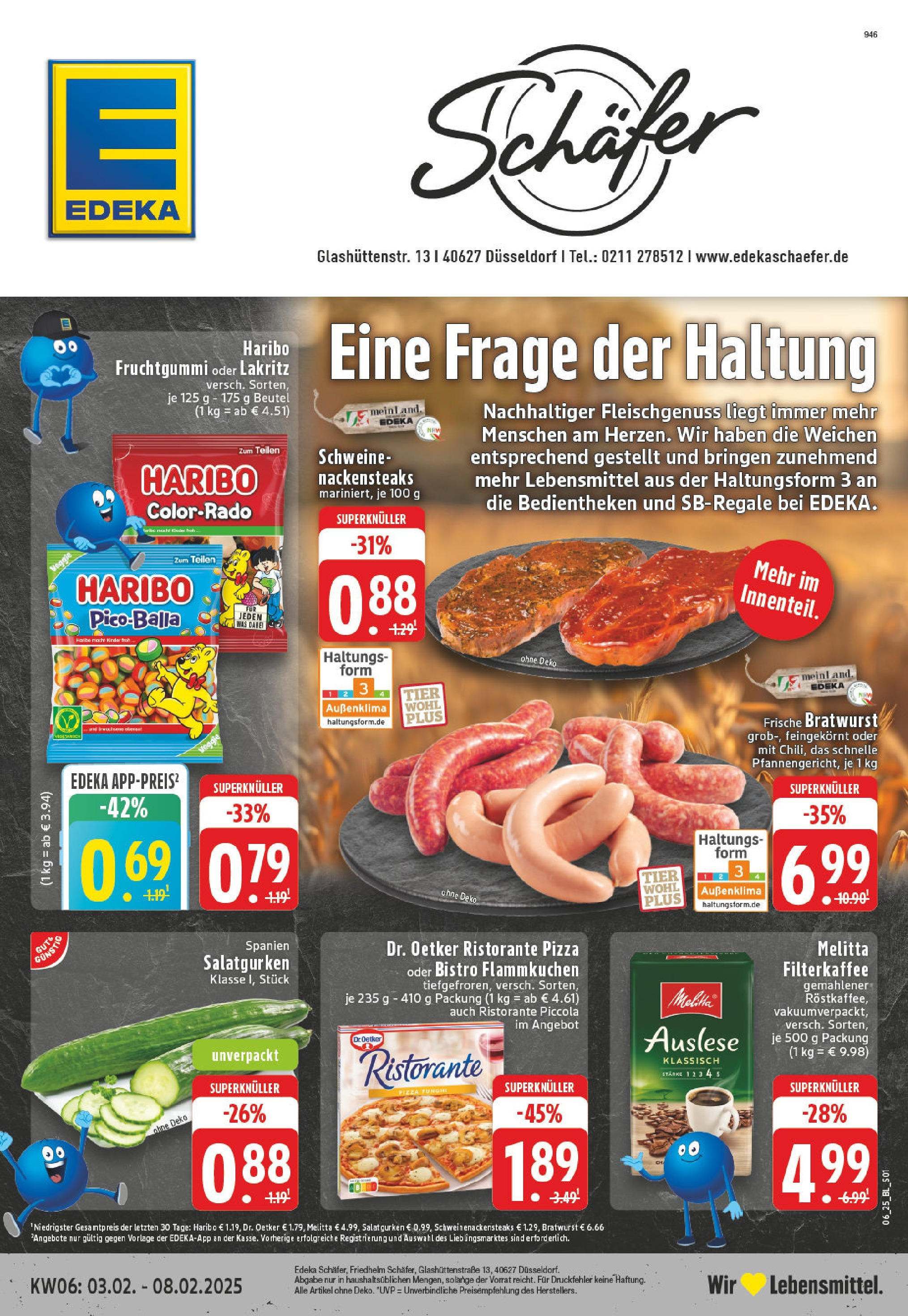 Edeka - Düsseldorf, Glashüttenstraße 13 (ab 03.02.2025) » Angebote Online | Seite: 1 | Produkte: Ristorante, Melitta, Haribo, Bratwurst