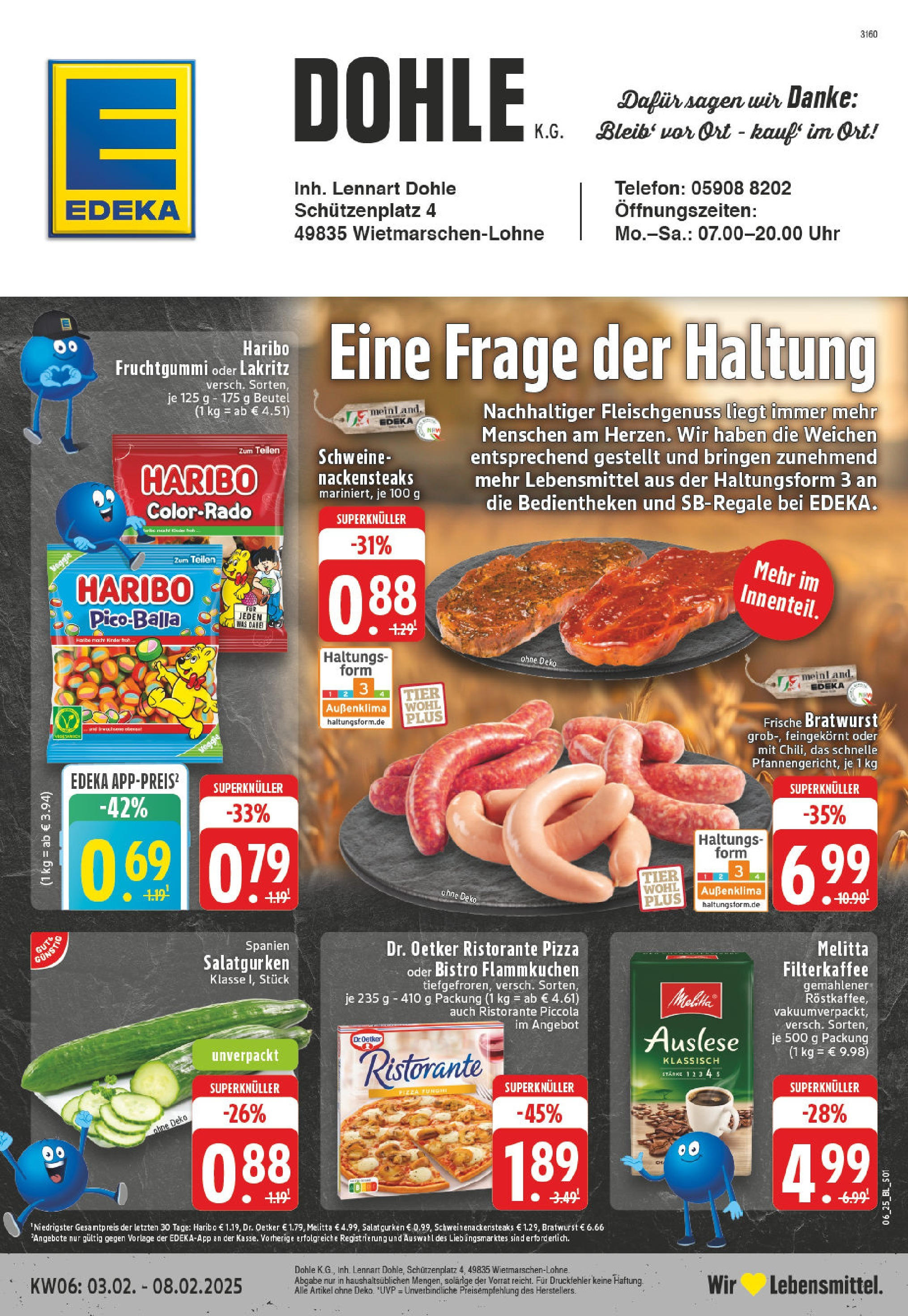 Edeka - EDEKA: Wochenangebote (ab 02.02.2025) » Angebote Online | Seite: 1 | Produkte: Nackensteaks, Bratwurst, Telefon, Uhr