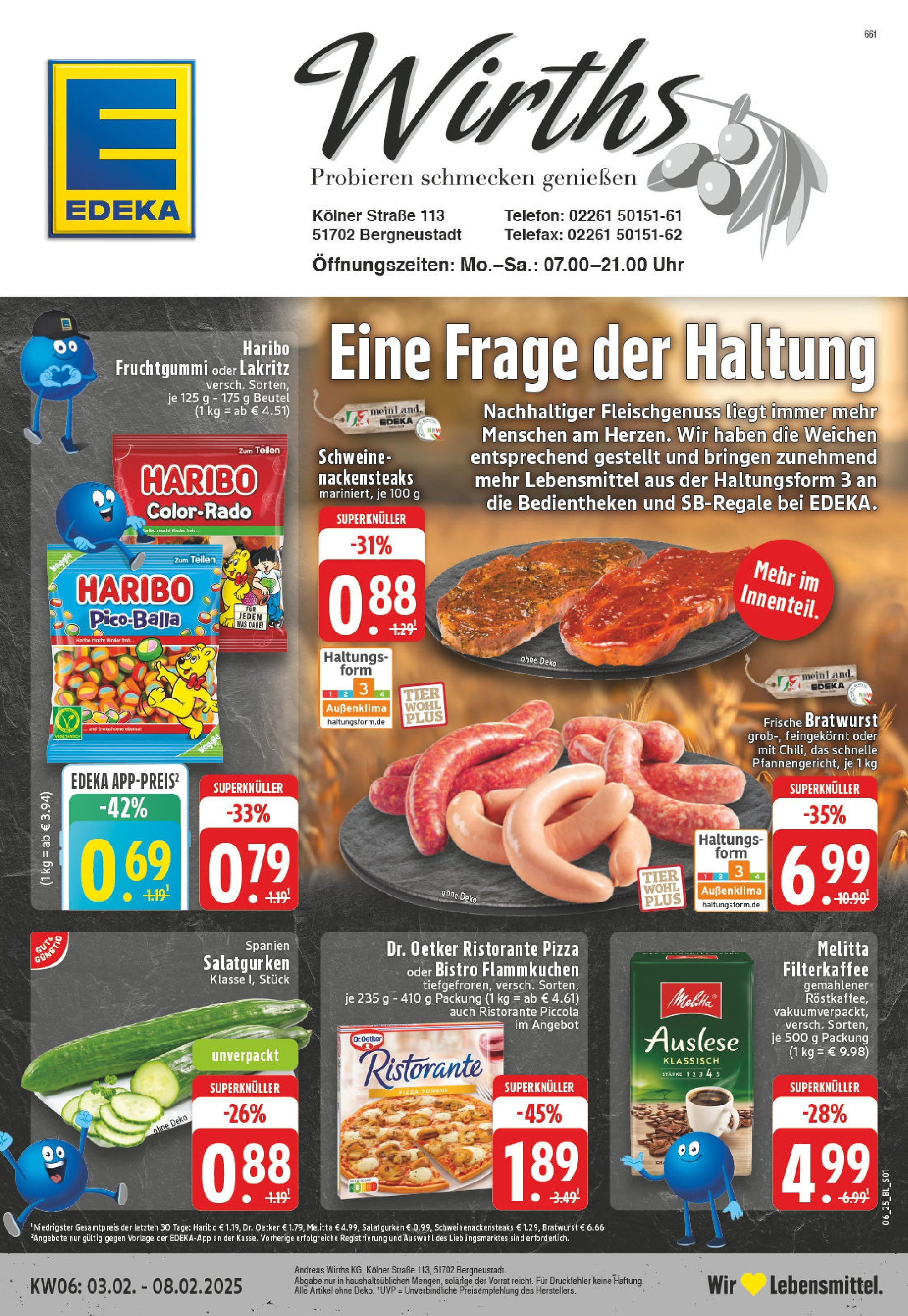 Edeka - Bergneustadt, Kölner Straße 1 (ab 03.02.2025) » Angebote Online | Seite: 1 | Produkte: Ristorante, Melitta, Haribo, Telefon