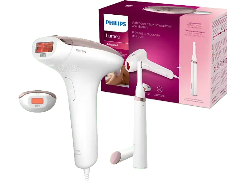 Philips Lumea IPL BRI921/00 Korrekturtrimmer + IPL-Haarentfernungsgerät (Weiß /Rosé, mit 2 Aufätze, Netzbetrieb)