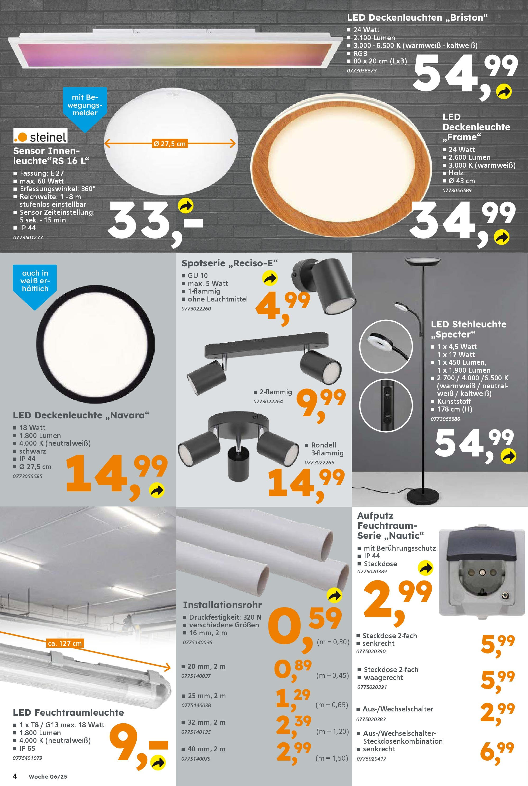 Globus Baumarkt - Forchheim, Willy-Brandt-Allee 1 (ab 03.02.2025) zum Blättern | Seite: 4 | Produkte: Steckdose, LED Deckenleuchten