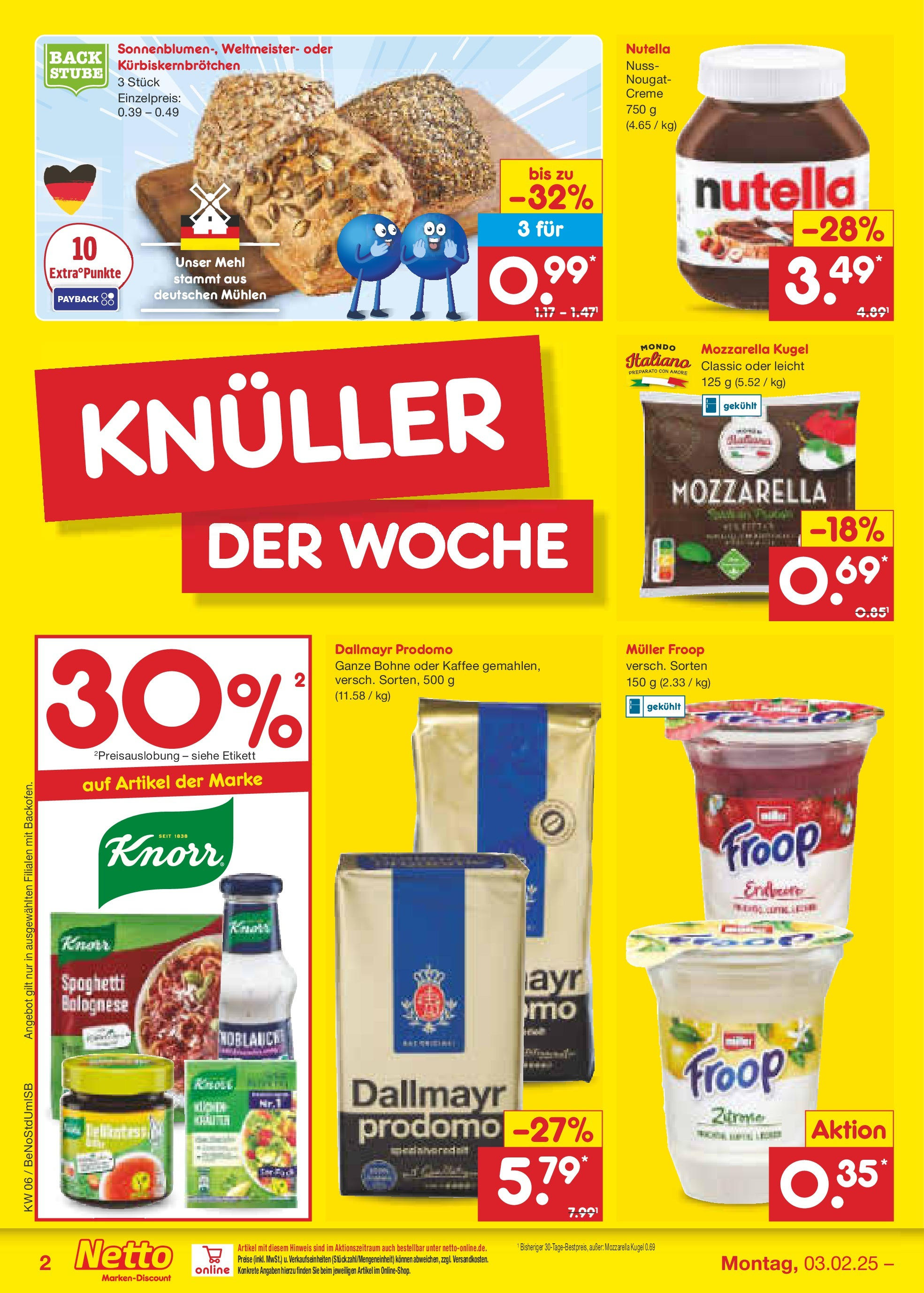 Netto Marken-Discount - Berlin, Corinthstraße 32 (ab 03.02.2025) » Angebote | Seite: 2 | Produkte: Froop, Kaffee, Knorr, Creme