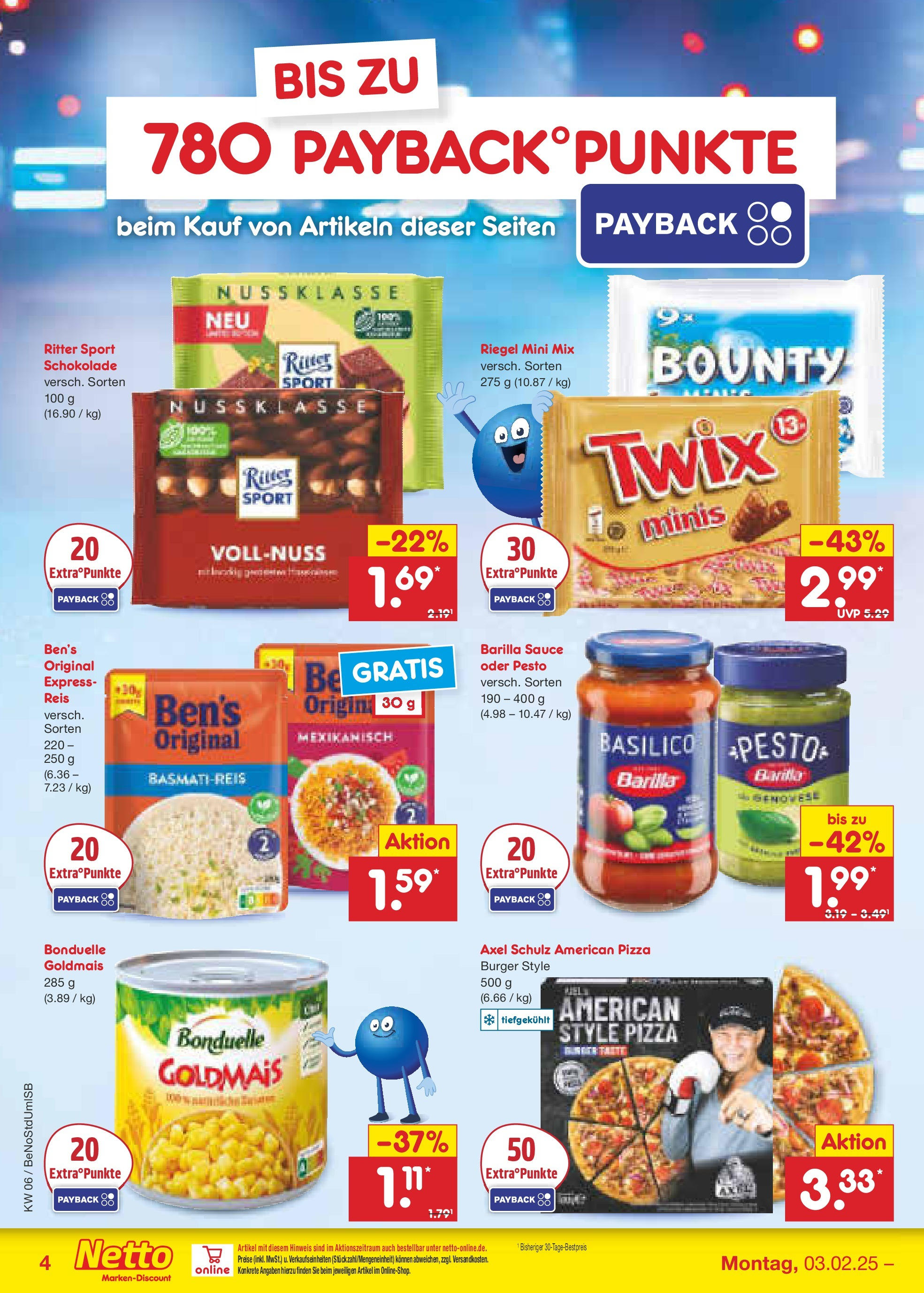 Netto Marken-Discount - Berlin, Corinthstraße 32 (ab 03.02.2025) » Angebote | Seite: 4 | Produkte: Basmatireis, Ritter sport, Pizza, Reis