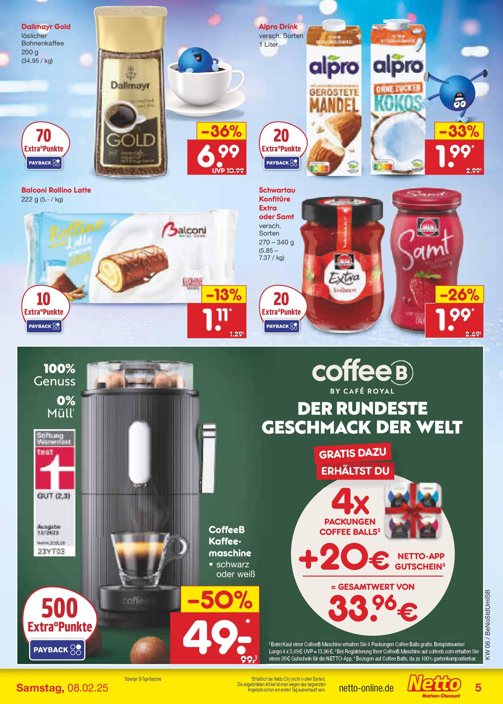 Netto Marken-Discount - Berlin, Corinthstraße 32 (ab 03.02.2025) » Angebote | Seite: 5 | Produkte: Kaffee, Dallmayr, Alpro, Zucker