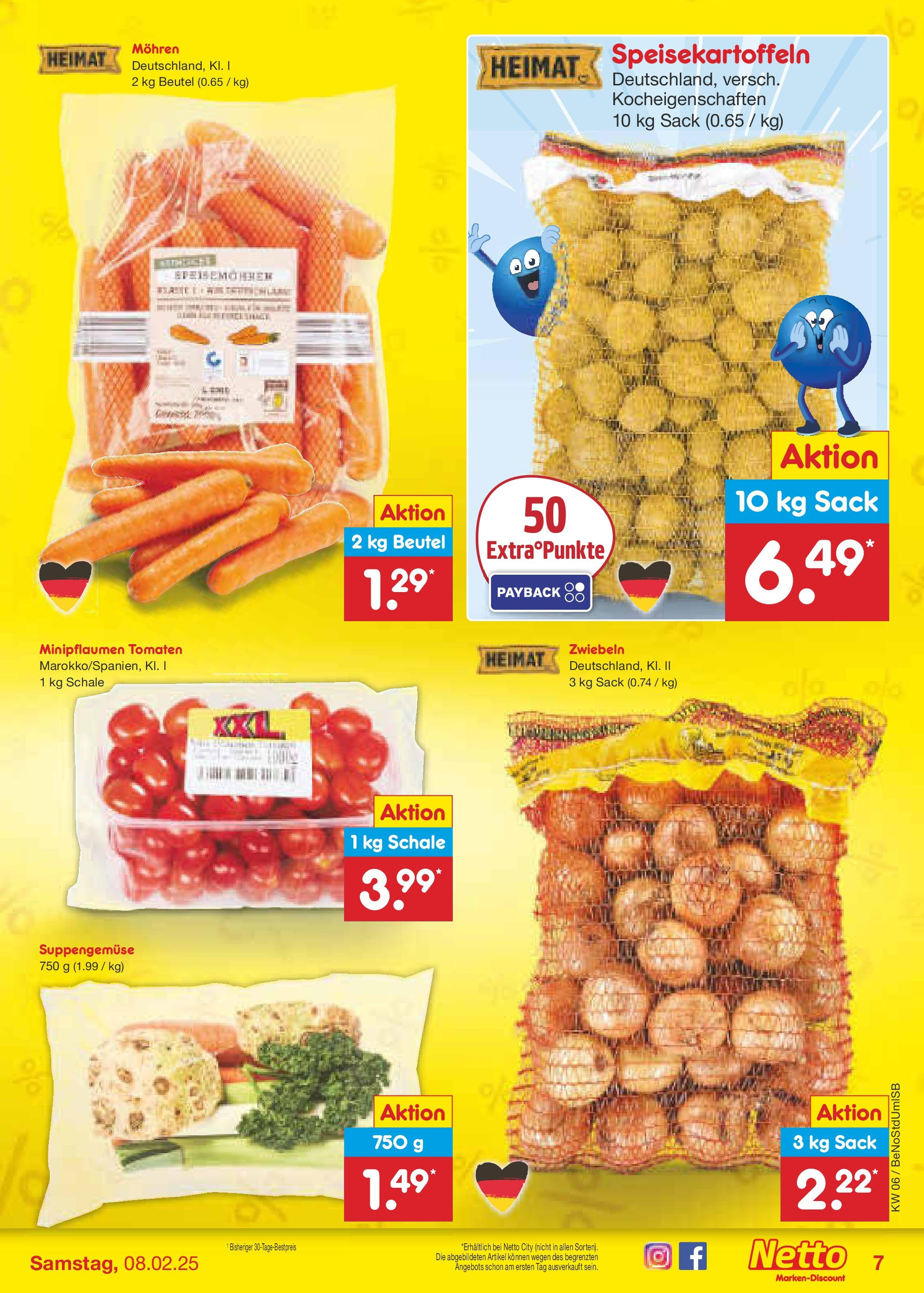 Netto Marken-Discount - Berlin, Corinthstraße 32 (ab 03.02.2025) » Angebote | Seite: 7 | Produkte: Tomaten, Mohren, Zwiebeln