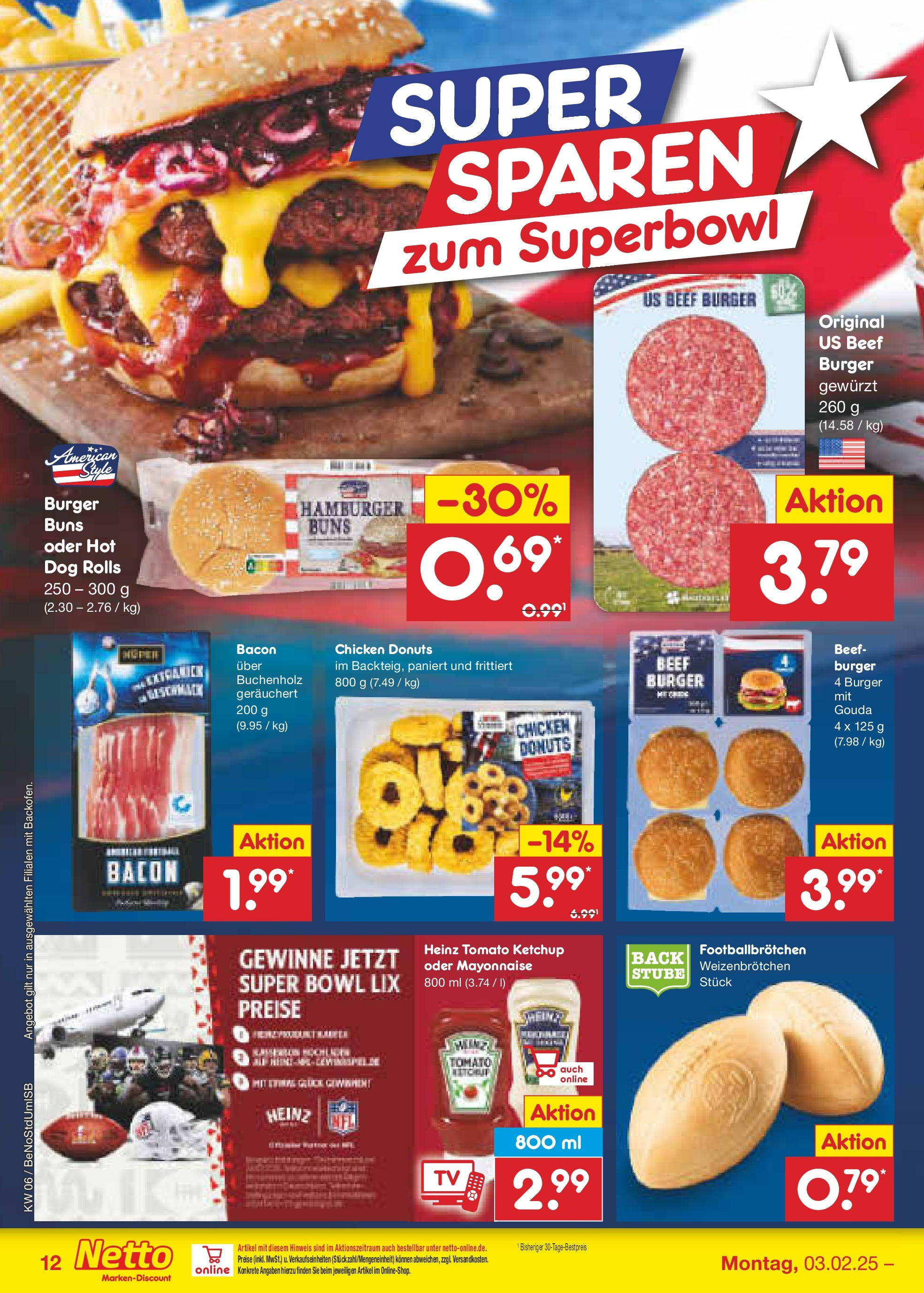 Netto Marken-Discount - Berlin, Corinthstraße 32 (ab 03.02.2025) » Angebote | Seite: 16 | Produkte: Gouda, Burger, Donuts, Ketchup