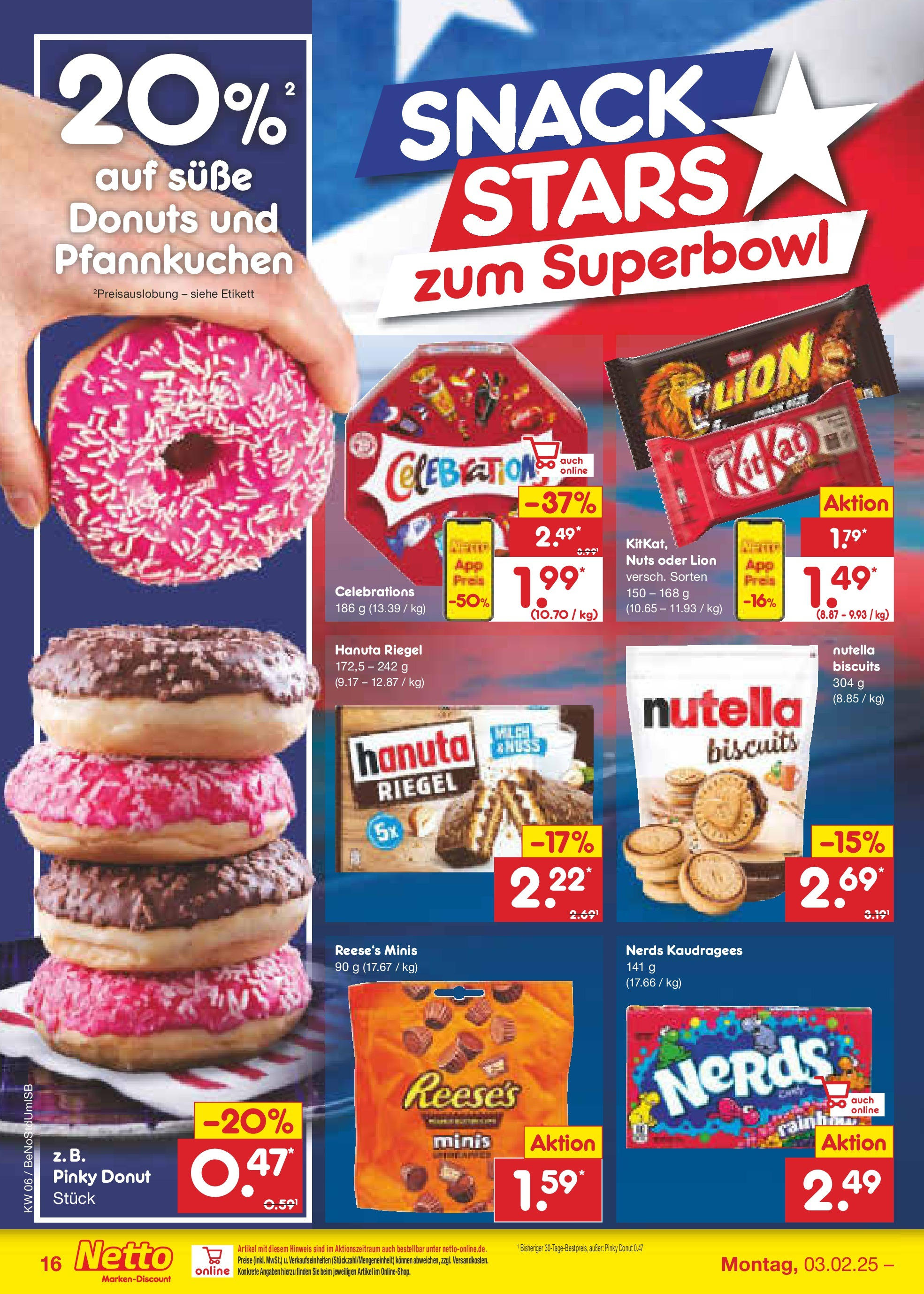 Netto Marken-Discount - Berlin, Corinthstraße 32 (ab 03.02.2025) » Angebote | Seite: 26 | Produkte: Milch, Celebrations, Nutella, Donuts