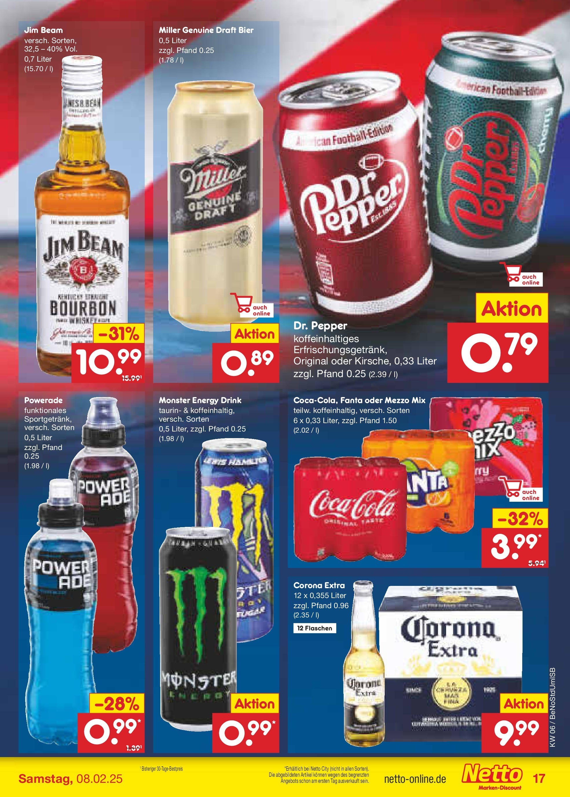 Netto Marken-Discount - Berlin, Corinthstraße 32 (ab 03.02.2025) » Angebote | Seite: 27 | Produkte: Jim beam, Fanta, Monster, Powerade