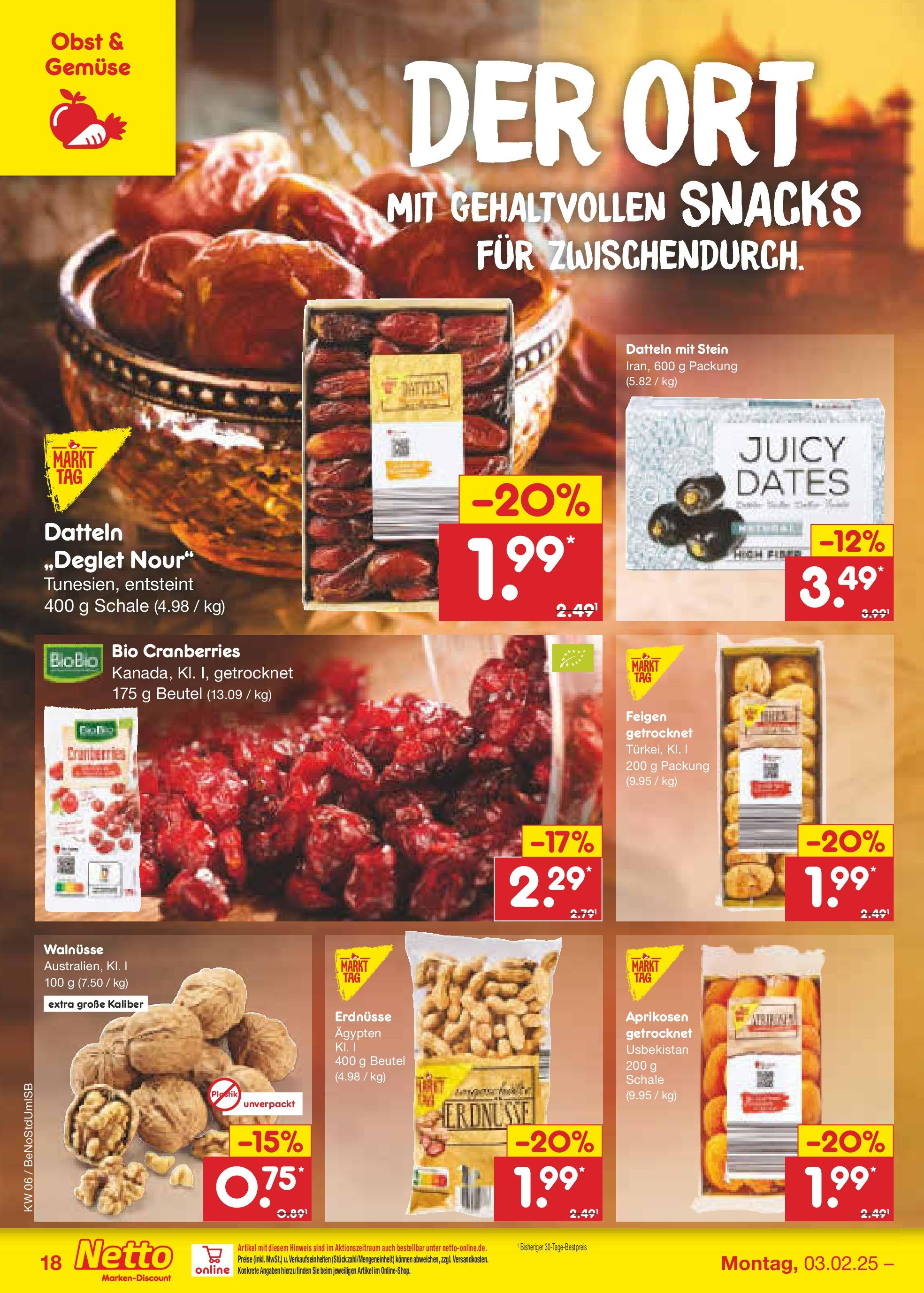 Netto Marken-Discount - Berlin, Corinthstraße 32 (ab 03.02.2025) » Angebote | Seite: 30 | Produkte: Erdnüsse, Walnüsse, Gemüse, Obst