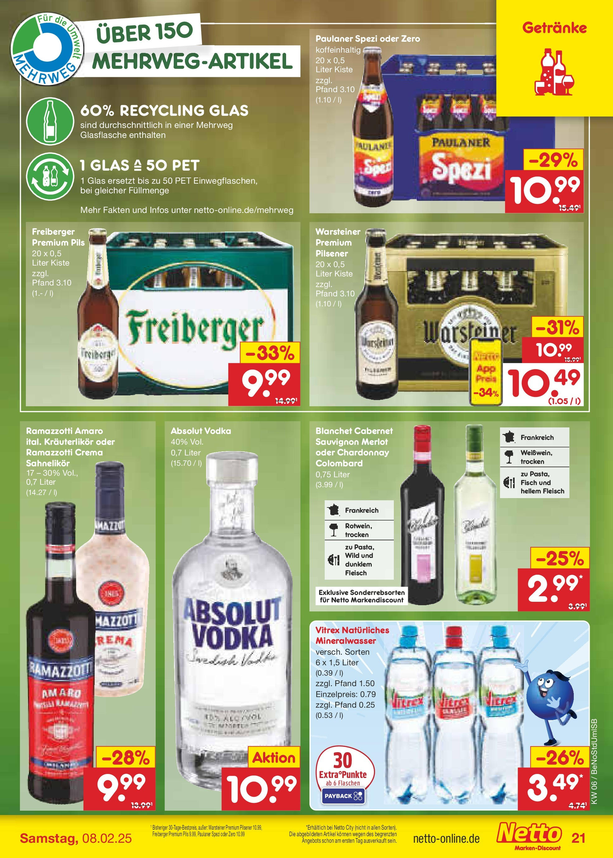 Netto Marken-Discount - Berlin, Corinthstraße 32 (ab 03.02.2025) » Angebote | Seite: 33 | Produkte: Merlot, Mineralwasser, Fisch, Ramazzotti