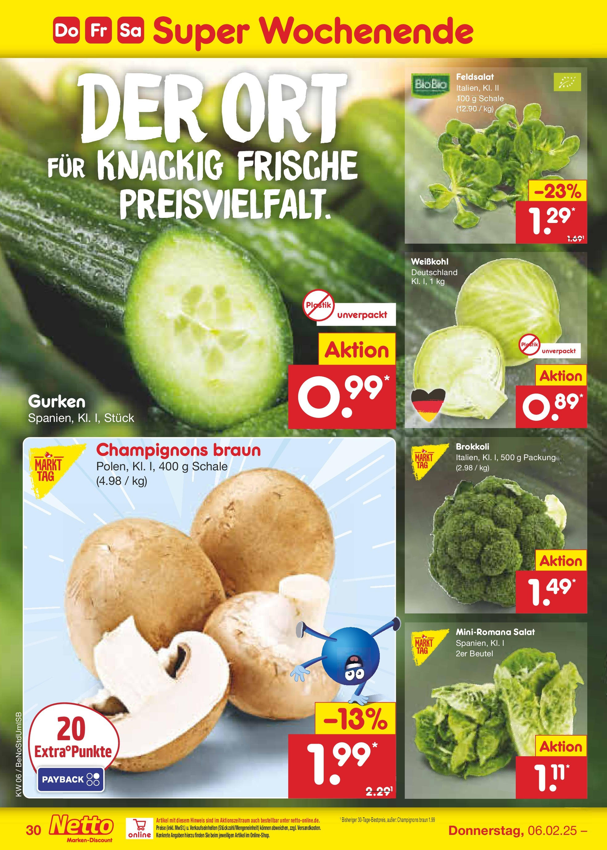 Netto Marken-Discount - Berlin, Corinthstraße 32 (ab 03.02.2025) » Angebote | Seite: 44 | Produkte: Champignons, Brokkoli, Gurken, Salat